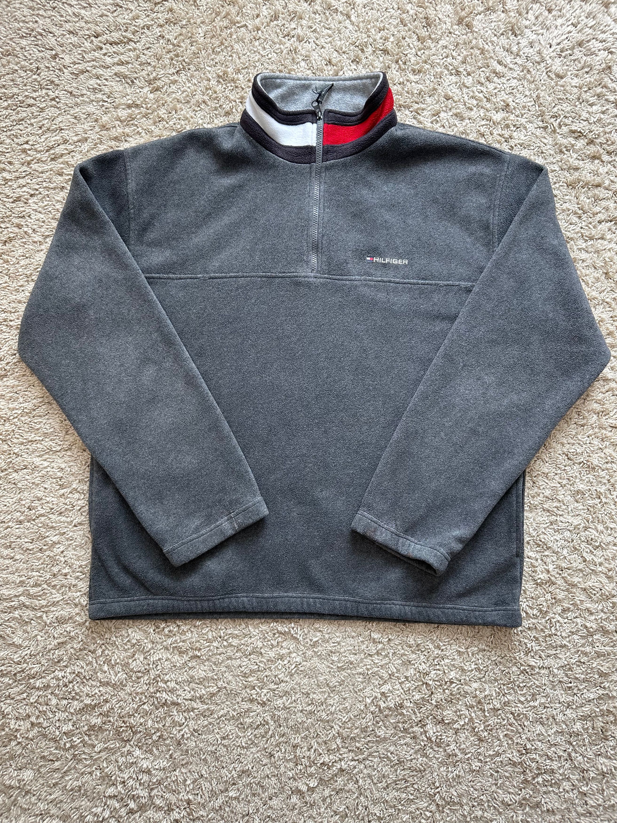 00's Tommy Hilfiger 1/4 zip fleece pullover gray Y2K