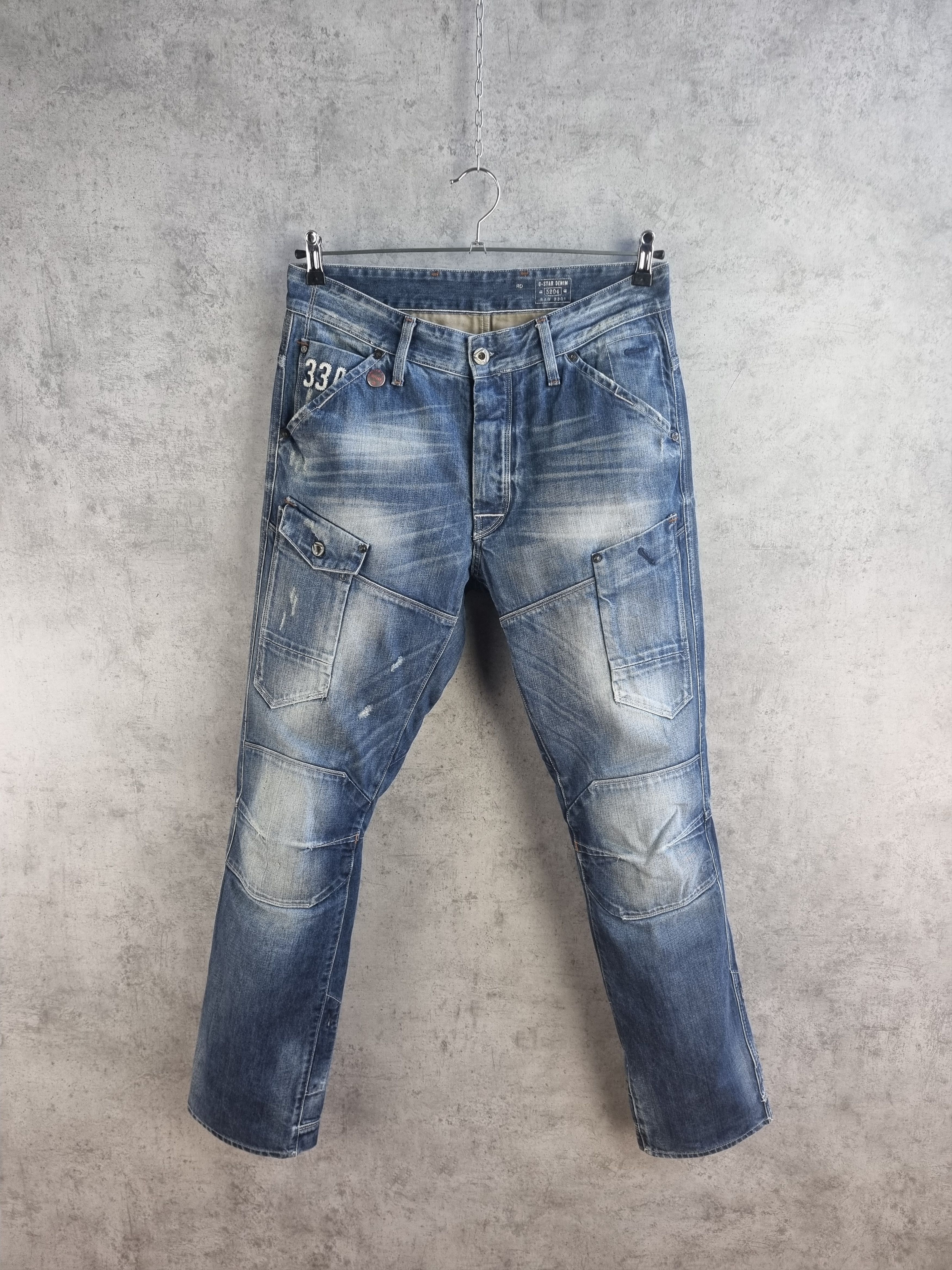 image of G Star Raw x Gstar Double Knees Multi Pocket 3301 Raw Denim Jeans, Men's