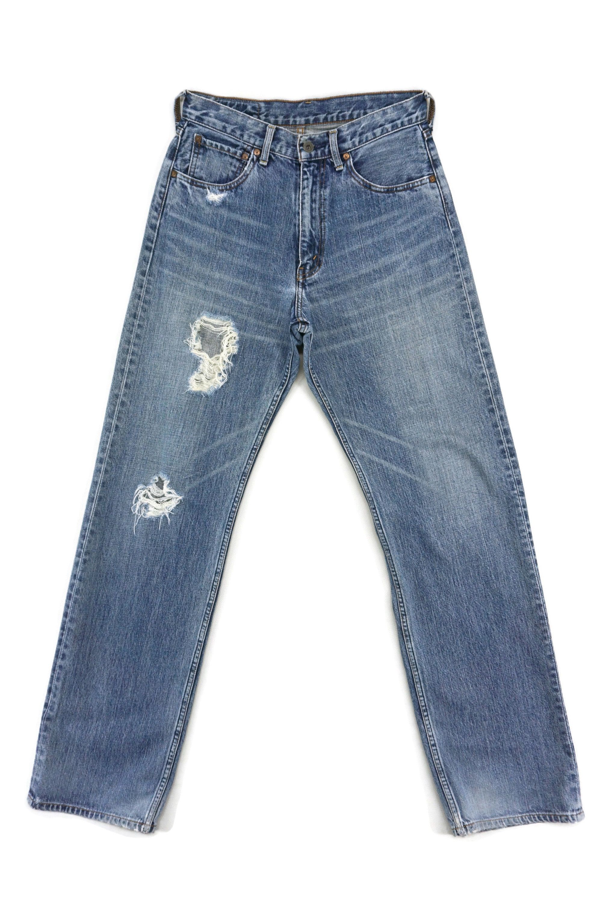 image of Levis x Vintage 504 29X34 Straight Leg Distressed Jeans Mid Rise Pants in Blue, Men's