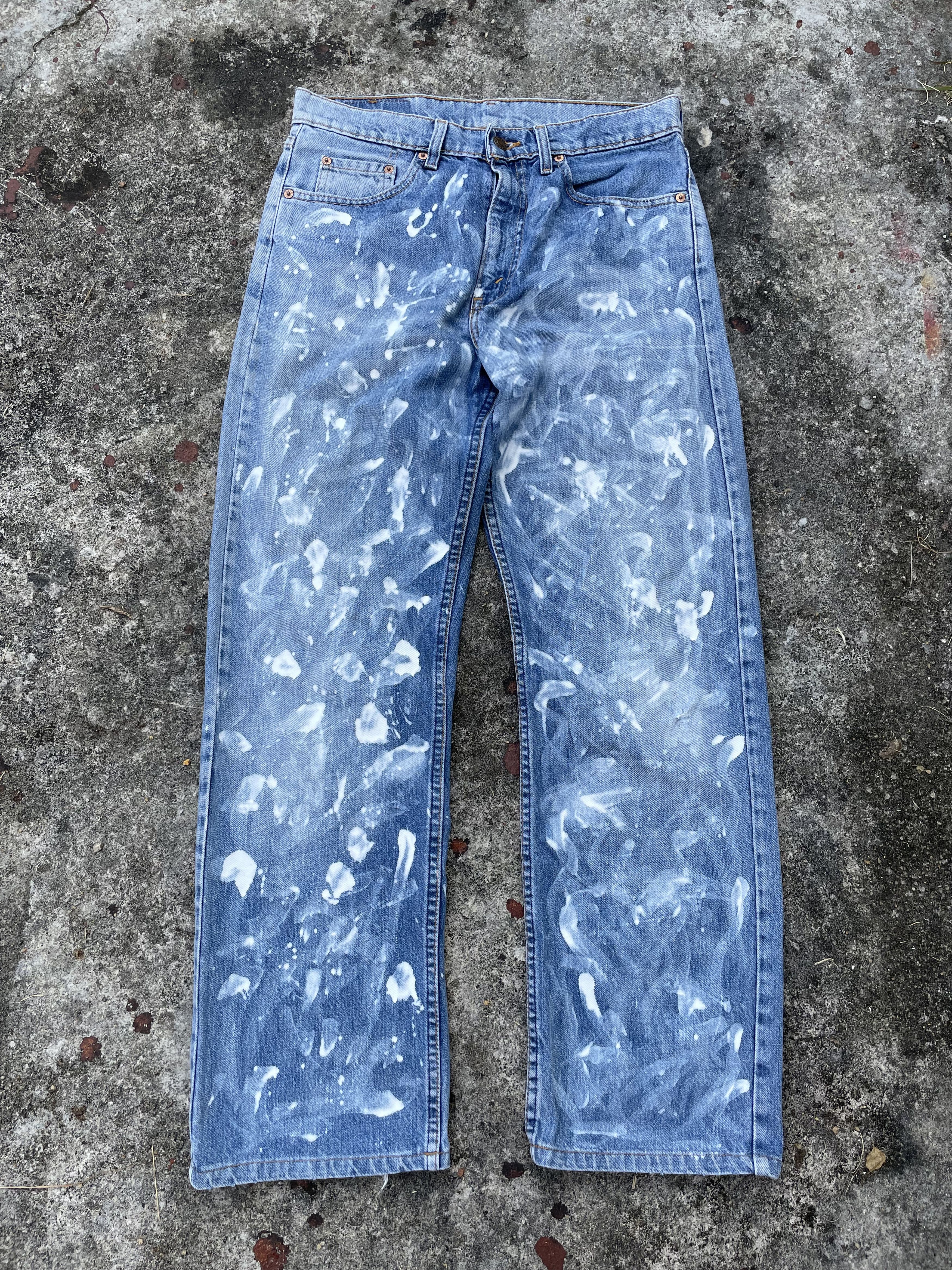 Image of Levis x Vintage Levi's 519 Paint Splash Distressed Jeans in Light Blue Wash, Men's (Size 31)