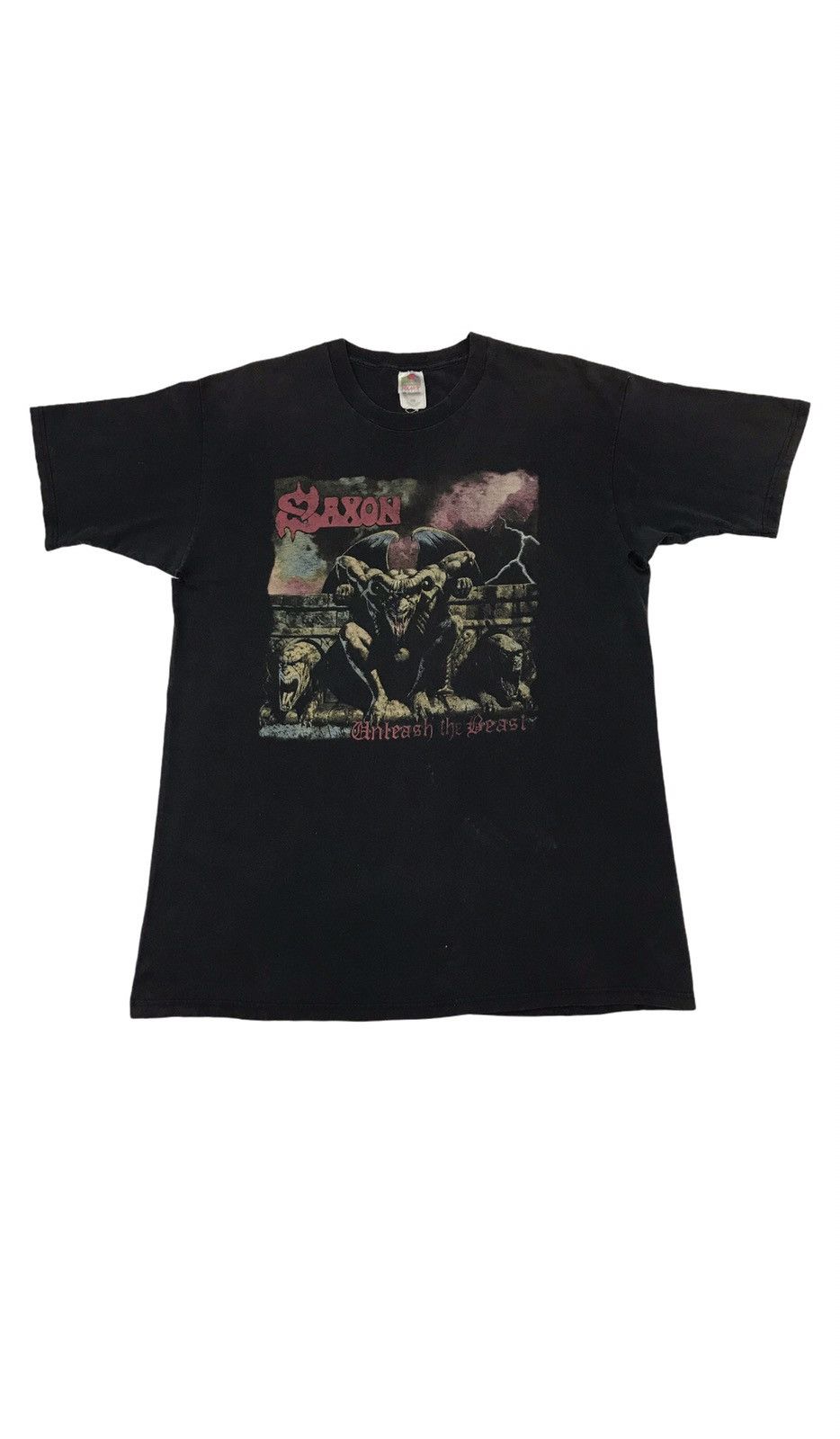 Image of Band Tees x Vintage 90's Saxon Unleash The Beast Us Tour Promo T-Shirt in Faded Black (Size 2XL)