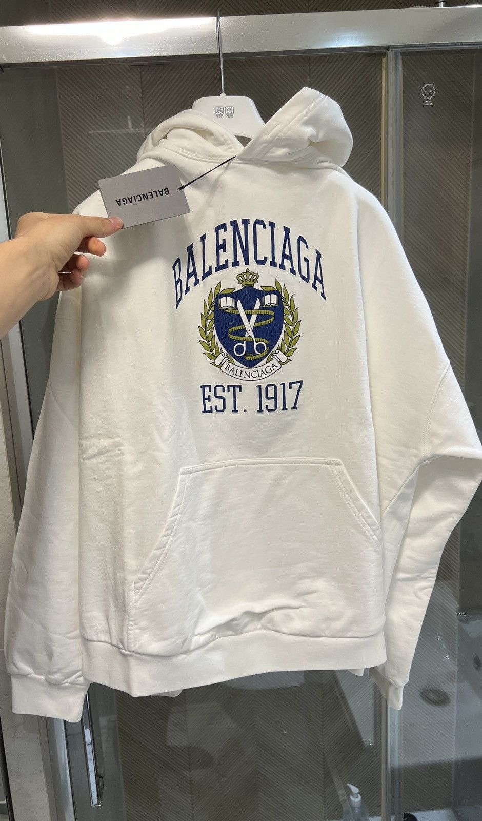 Balenciaga Balenciaga est 1917 college print wide fit hoodie Grailed