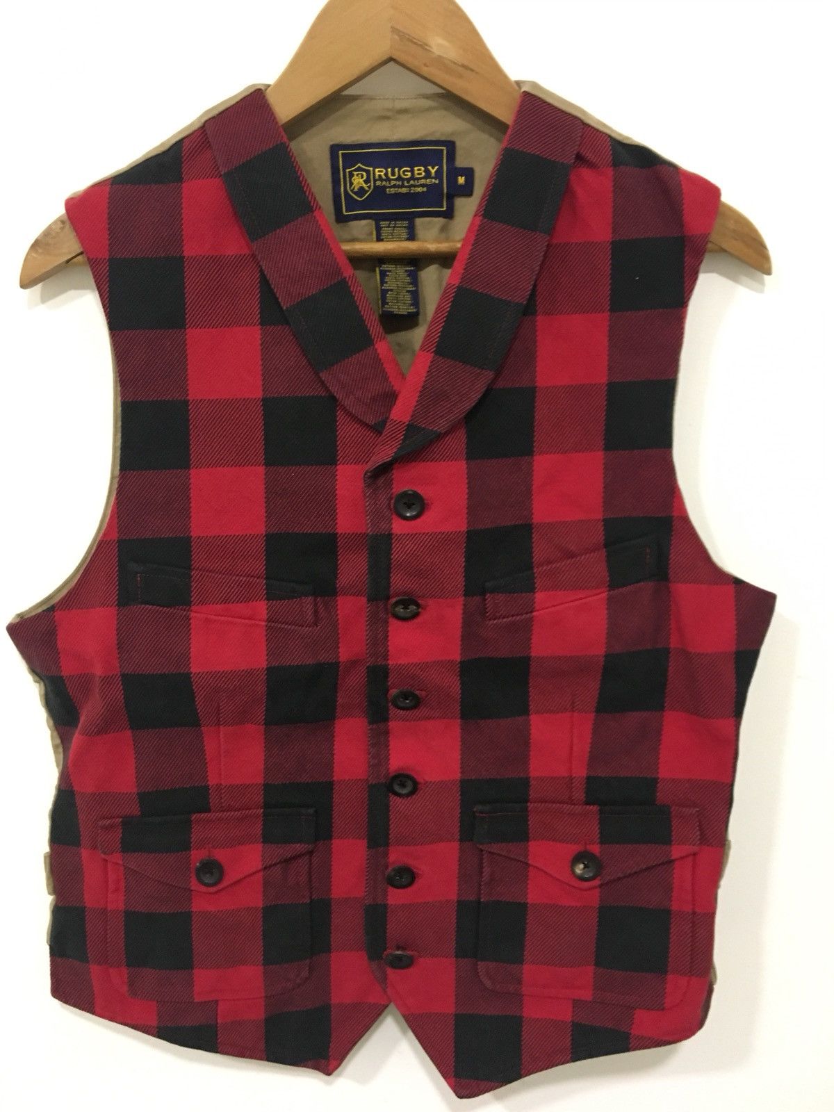 image of Polo Ralph Lauren Checked Vest in Black Red, Men's (Size Medium)