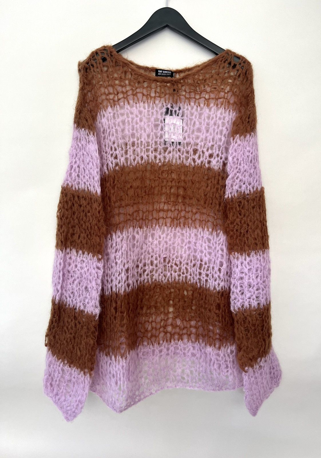 image of Raf Simons Mohair Stripe Punk Sweater in Brown, Men's (Size XS)