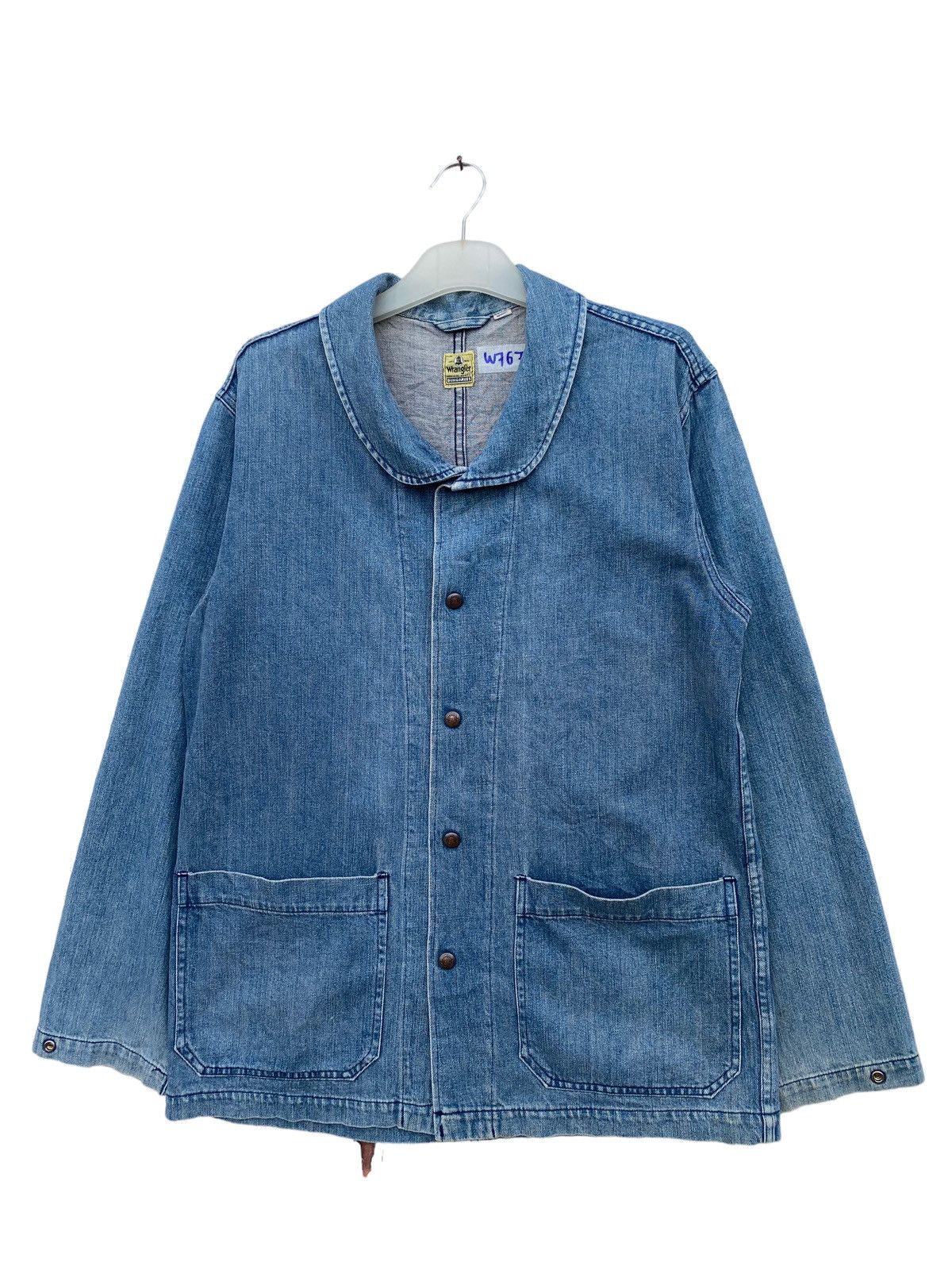 image of Vintage Wrangler Dungarees Shawl/navy Colar Denim Jacket in Blue, Men's (Size Medium)