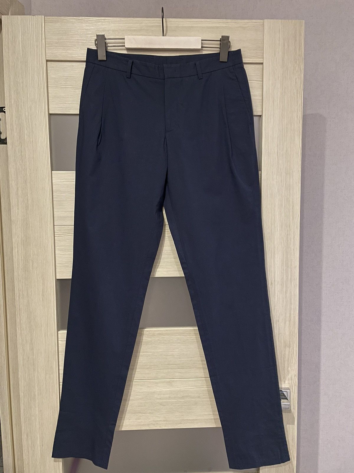 Wooyoungmi Navy Poplin Light Summer Stretch Trousers Pants