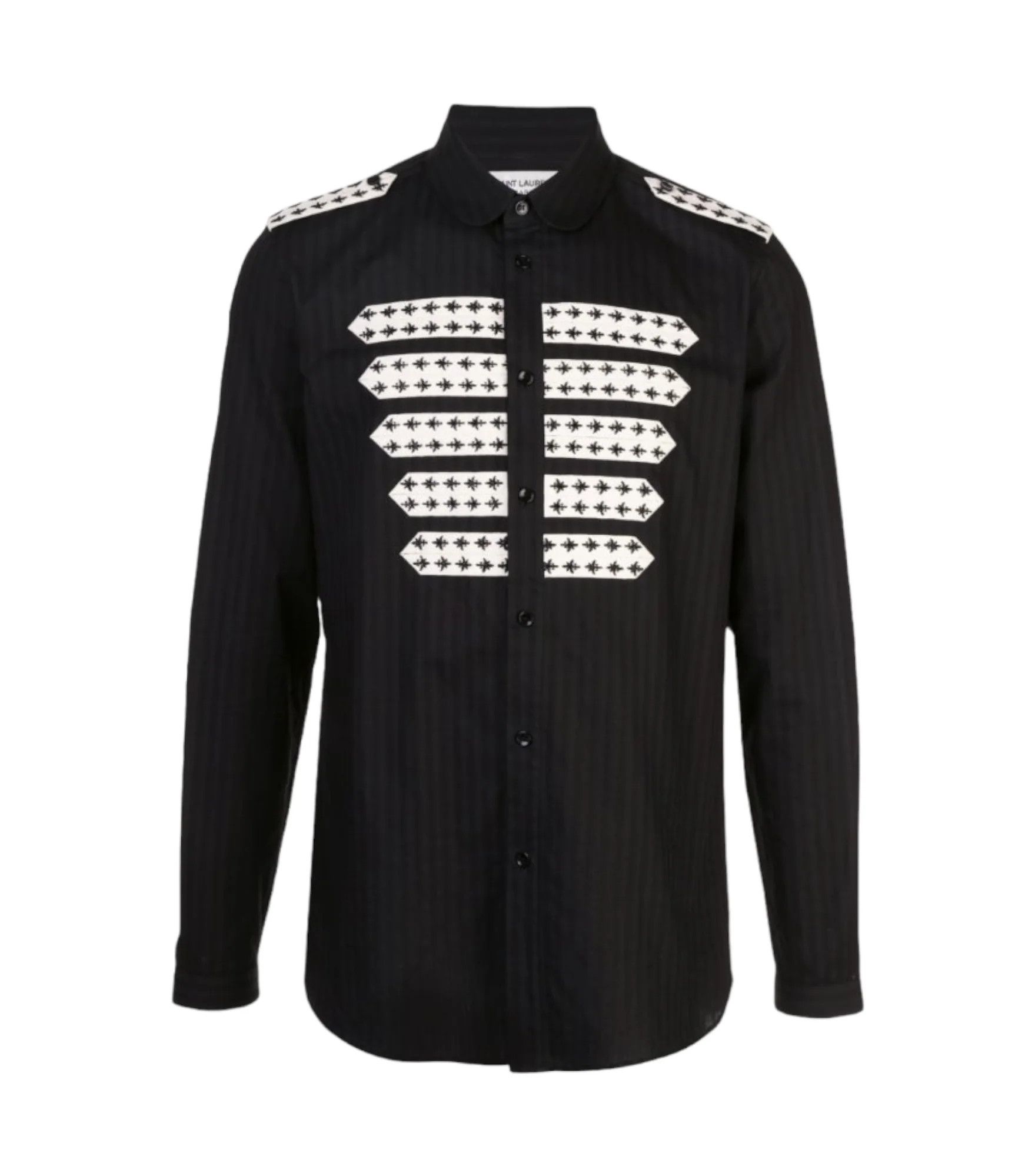image of Saint Laurent Paris Saint Laurent Striped Officer Shirt in Black, Men's (Size Medium)