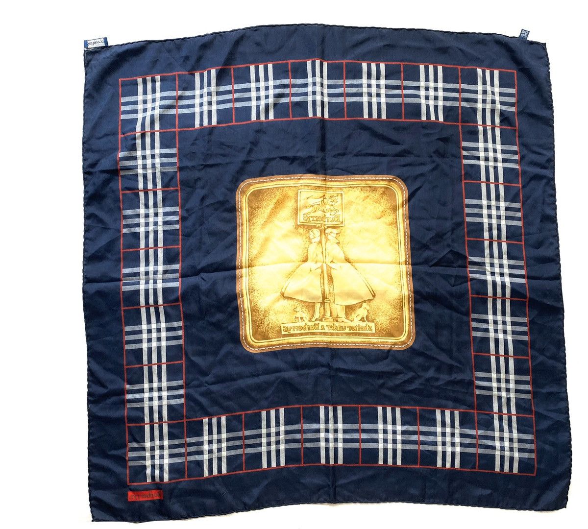 Burberry Vintage Navy Silk Check Nova Big Scarf Size ONE SIZE - 2 Thumbnail