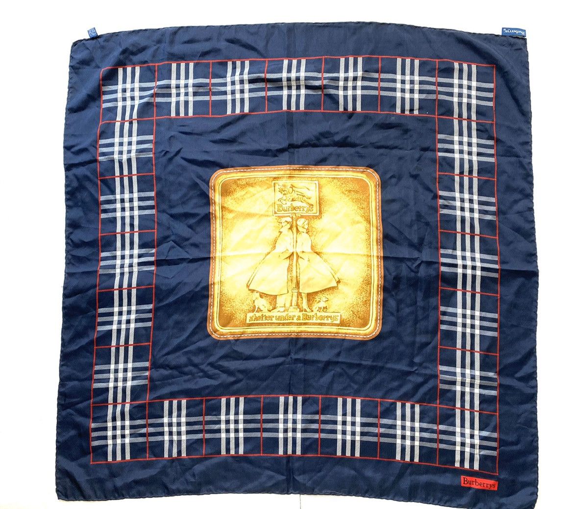 Burberry Vintage Navy Silk Check Nova Big Scarf Size ONE SIZE - 1 Thumbnail
