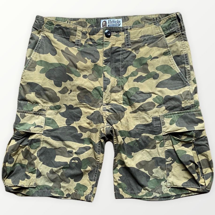 Pre-owned Bape 1st Camo Cargo Shorts In Green