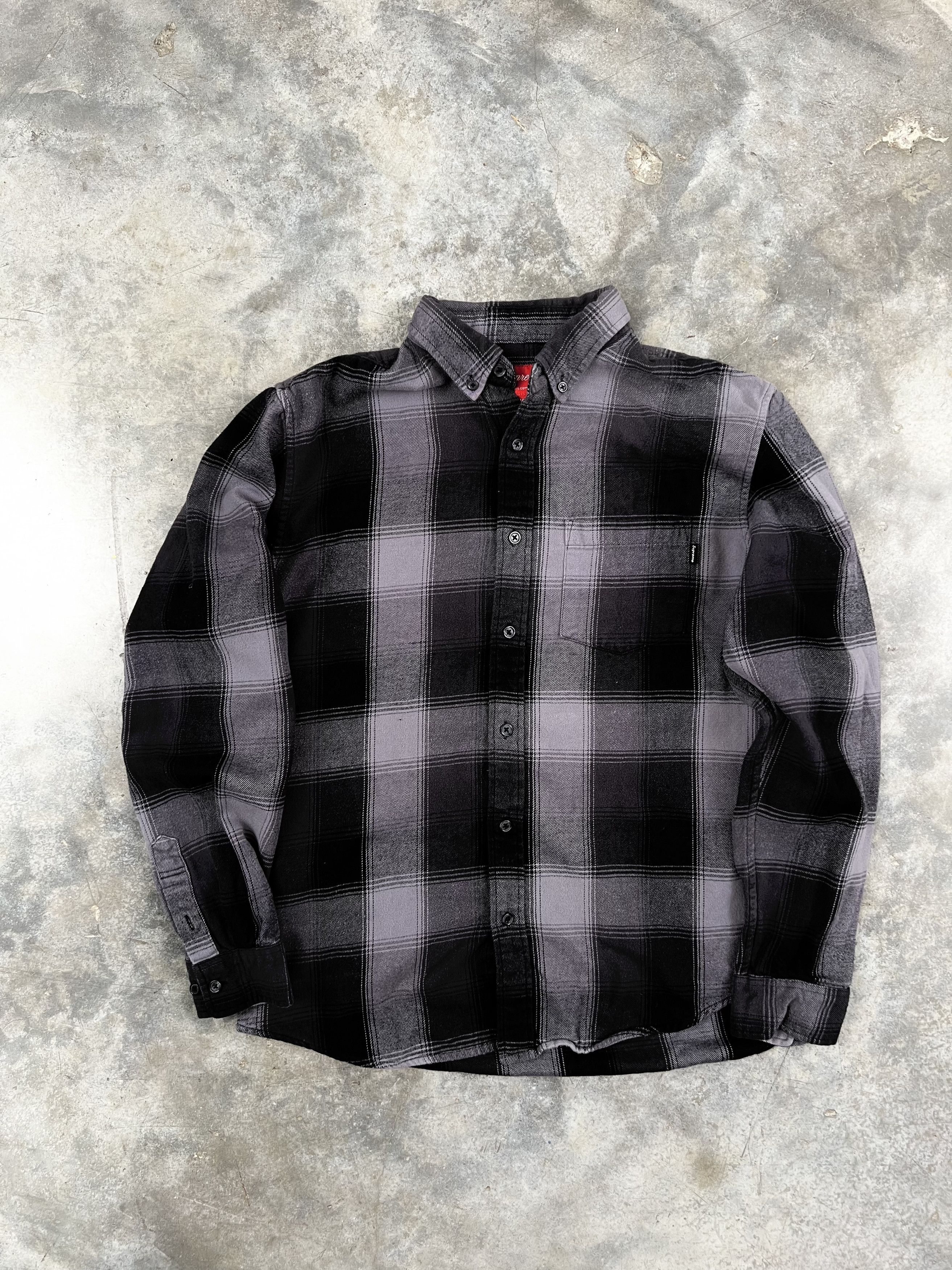 Supreme Supreme Shadow Plaid Flannel Work Shirt Black Grey Medium 