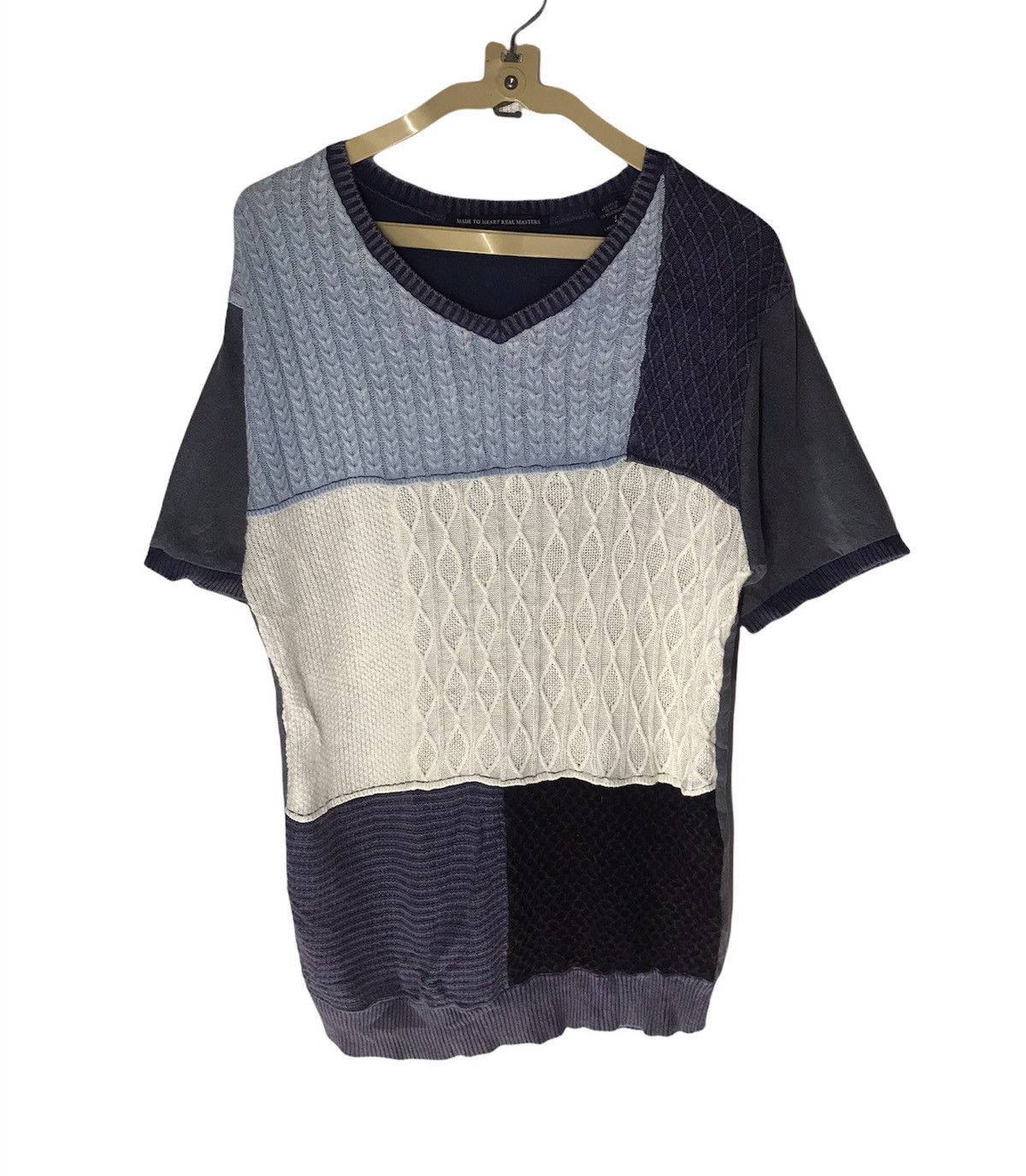 Japanese Brand Vintage short shirt vneck knit patchwork Size US M / EU 48-50 / 2 - 1 Thumbnail