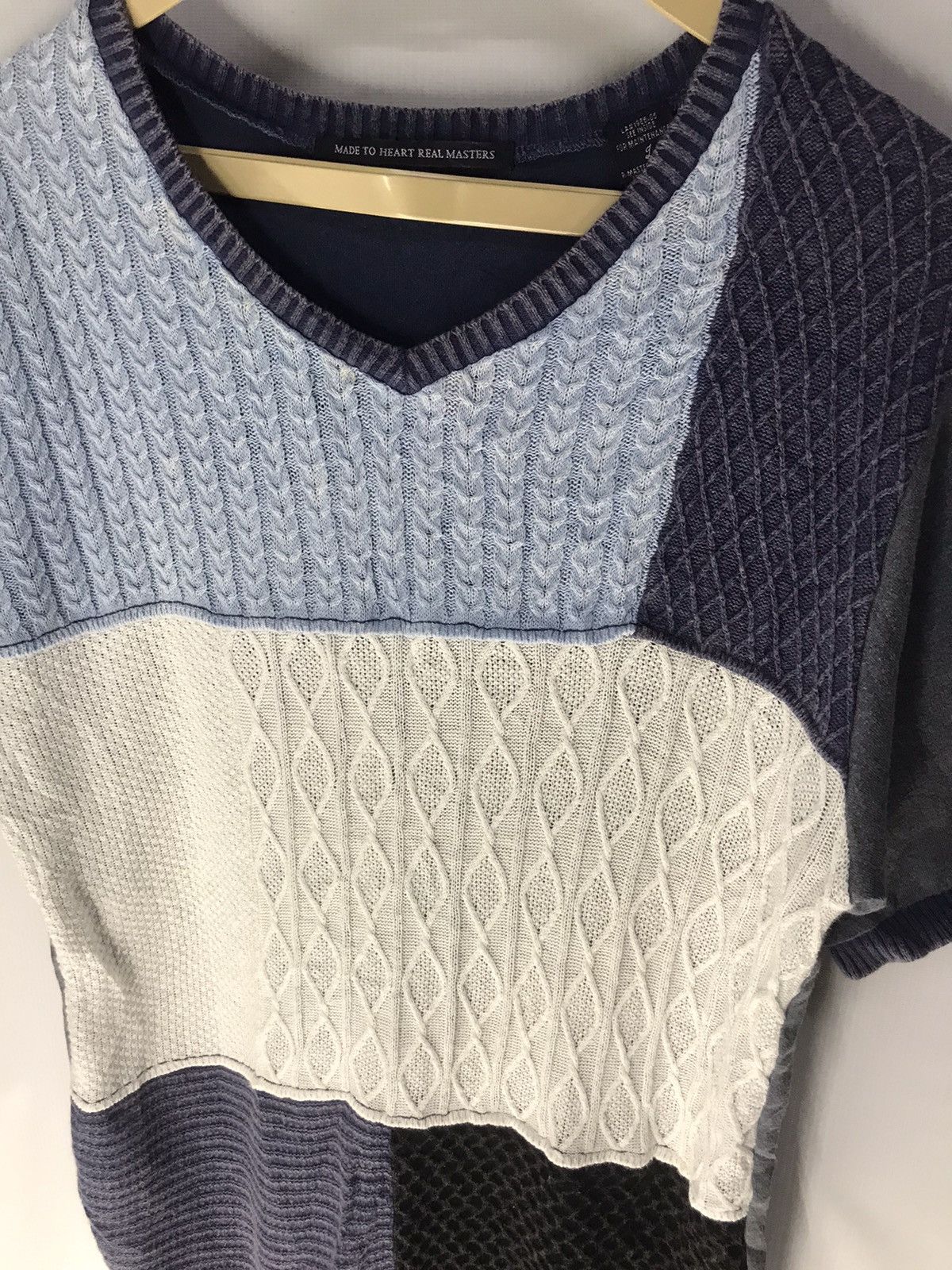 Japanese Brand Vintage short shirt vneck knit patchwork Size US M / EU 48-50 / 2 - 3 Thumbnail