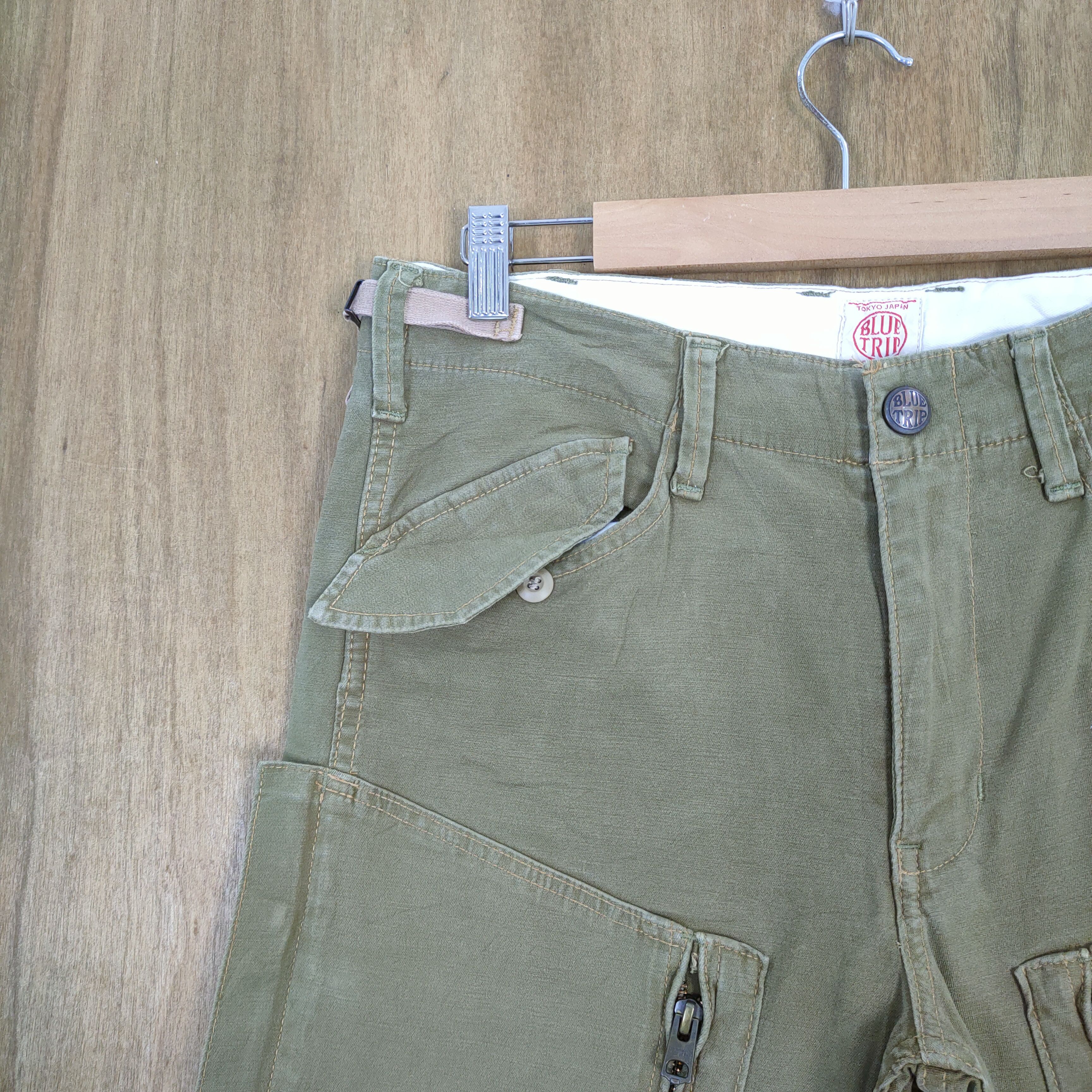 Japan Blue × Japanese Brand VINTAGE BLUE TRIP OLIVE GREEN CARGO PANTS Size US 30 / EU 46 - 4 Thumbnail
