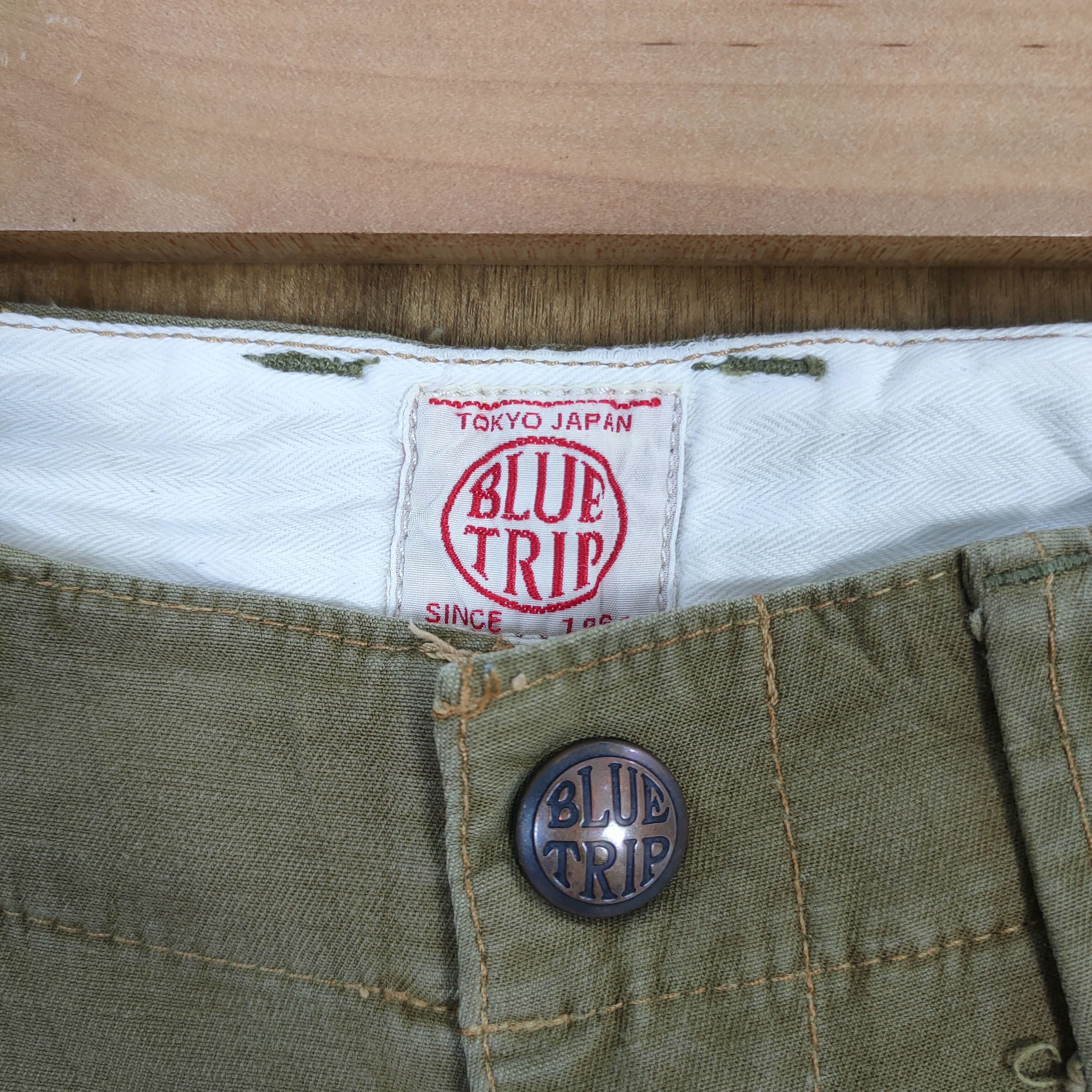 Japan Blue × Japanese Brand VINTAGE BLUE TRIP OLIVE GREEN CARGO PANTS Size US 30 / EU 46 - 6 Thumbnail