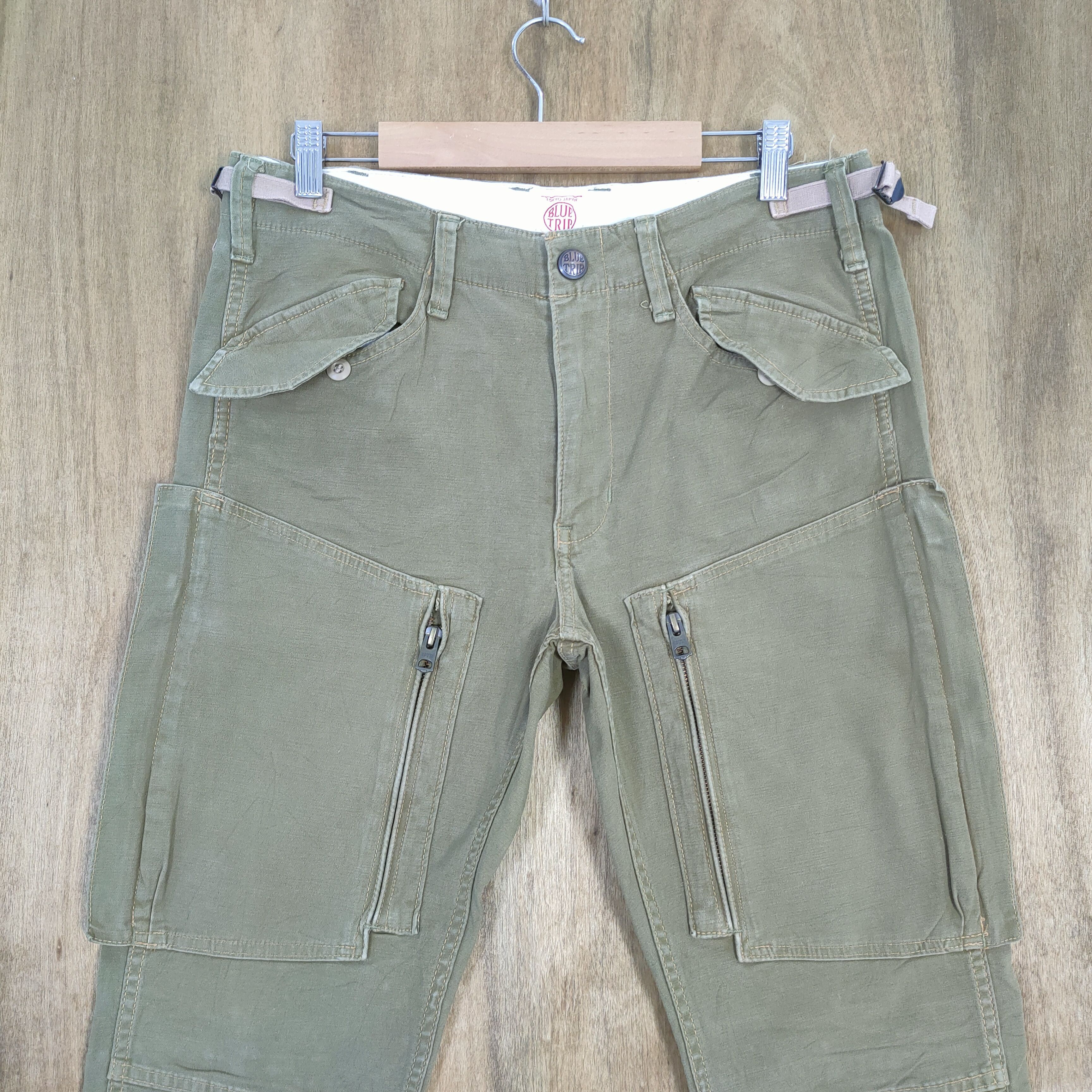 Japan Blue × Japanese Brand VINTAGE BLUE TRIP OLIVE GREEN CARGO PANTS Size US 30 / EU 46 - 2 Thumbnail