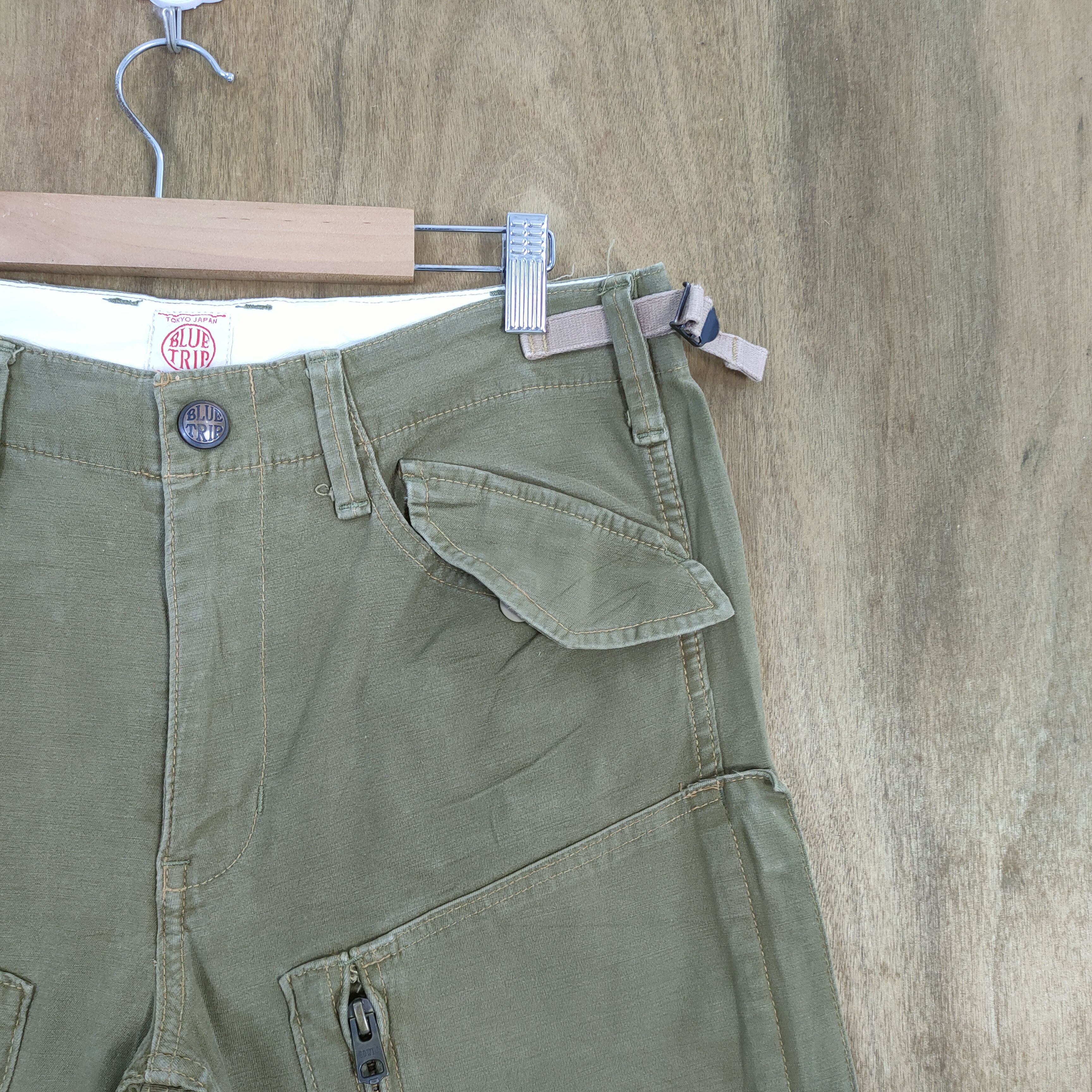 Japan Blue × Japanese Brand VINTAGE BLUE TRIP OLIVE GREEN CARGO PANTS Size US 30 / EU 46 - 5 Thumbnail