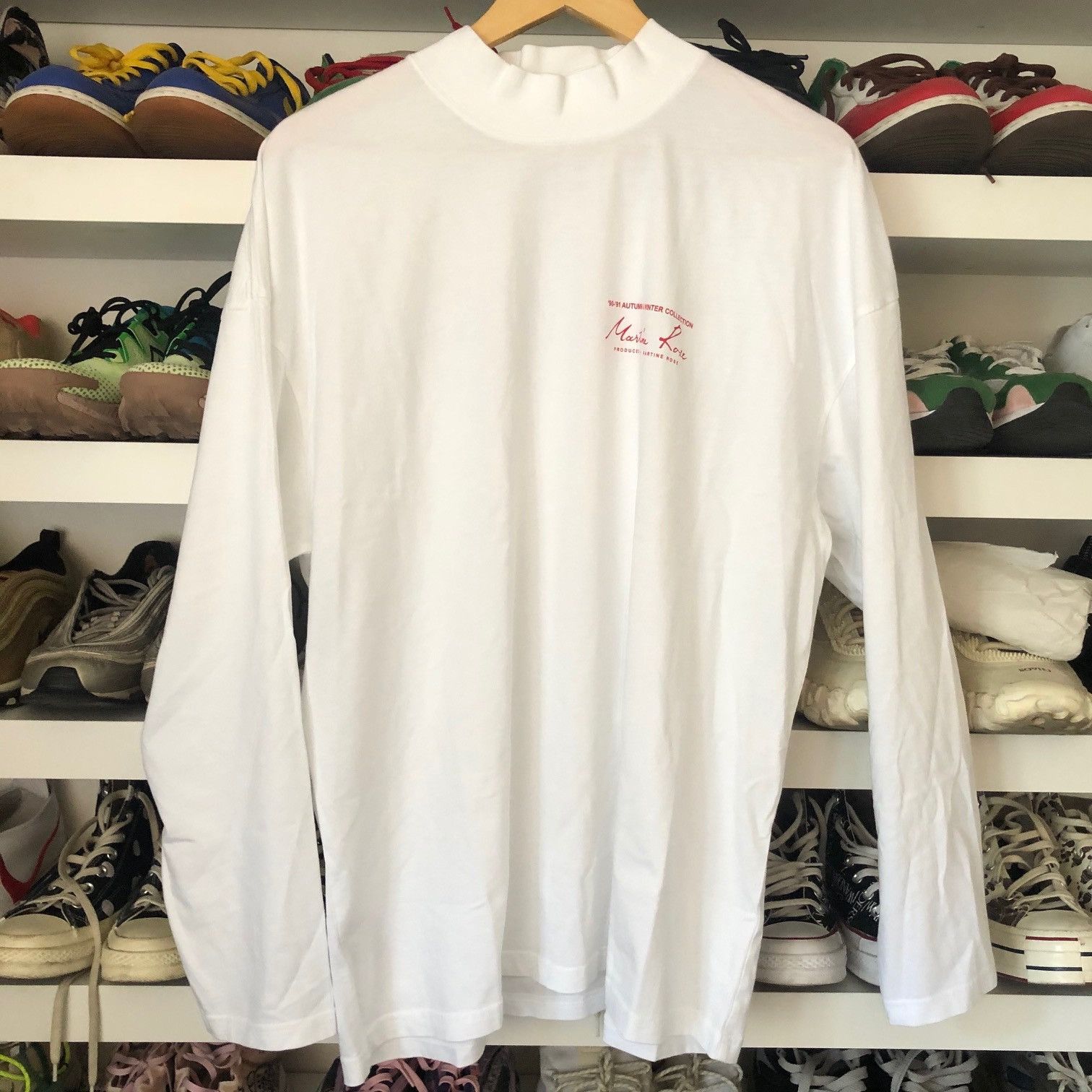 image of Martine Rose Logo Mock Neck Long Sleeve Shirt in White, Men's (Size XL)