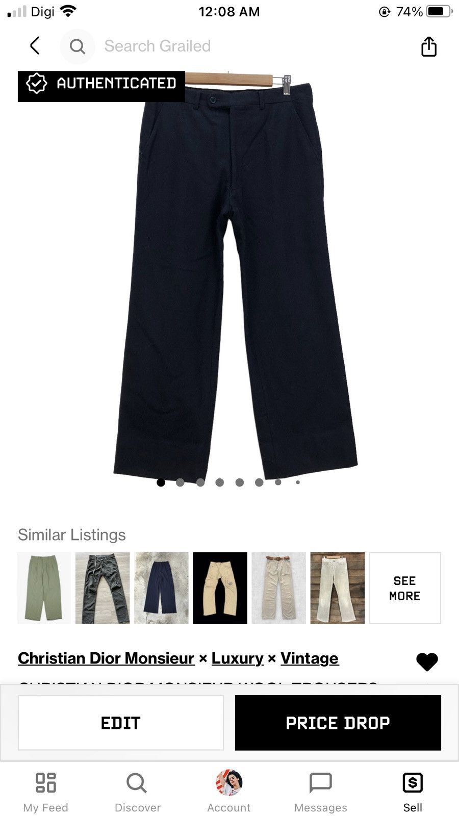 Christian Dior Monsieur CHRISTIAN DIOR MONSIEUR WOOL TROUSERS #6812-89 Size US 33 - 11 Thumbnail