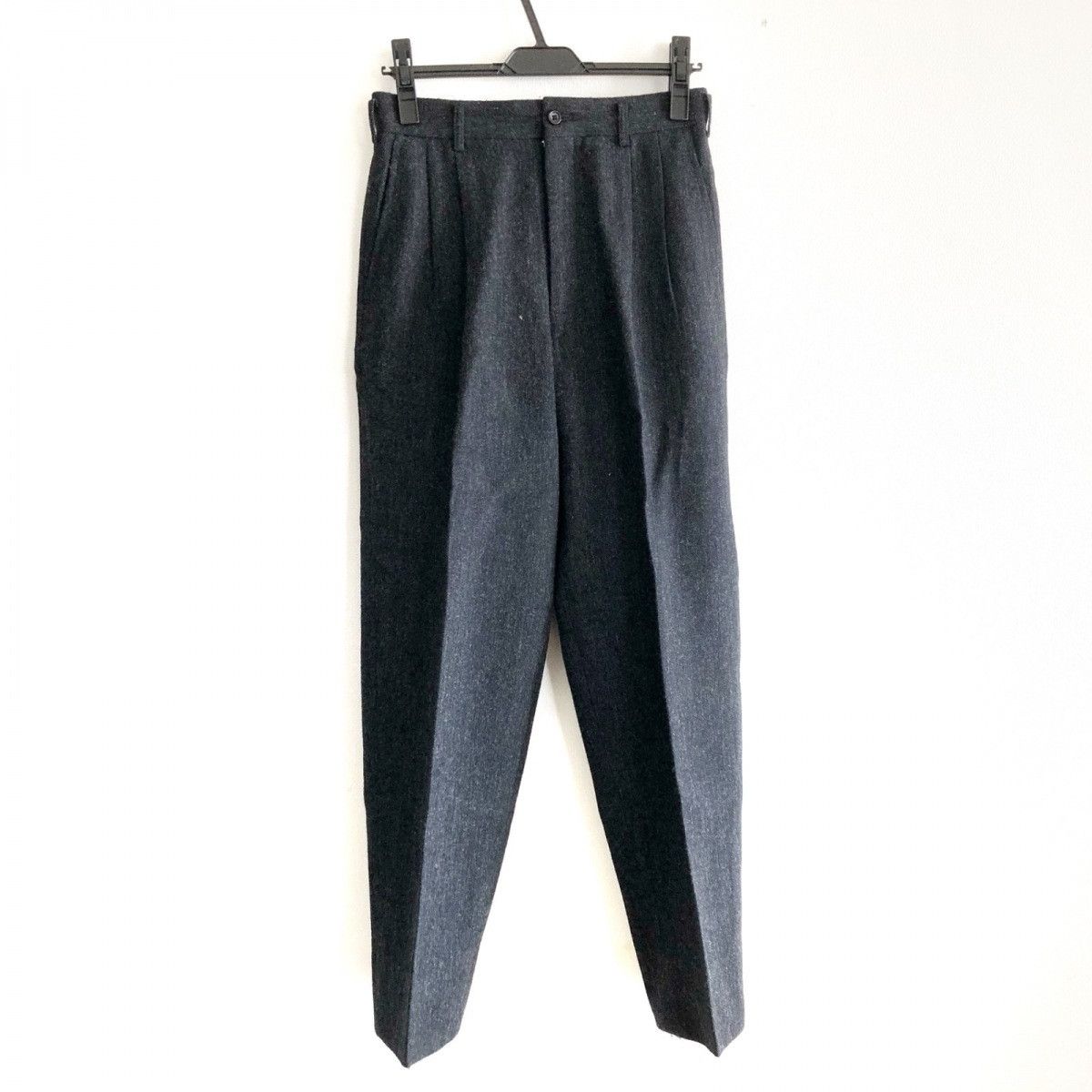 Cropped Pants Black Plain Full Length Wool