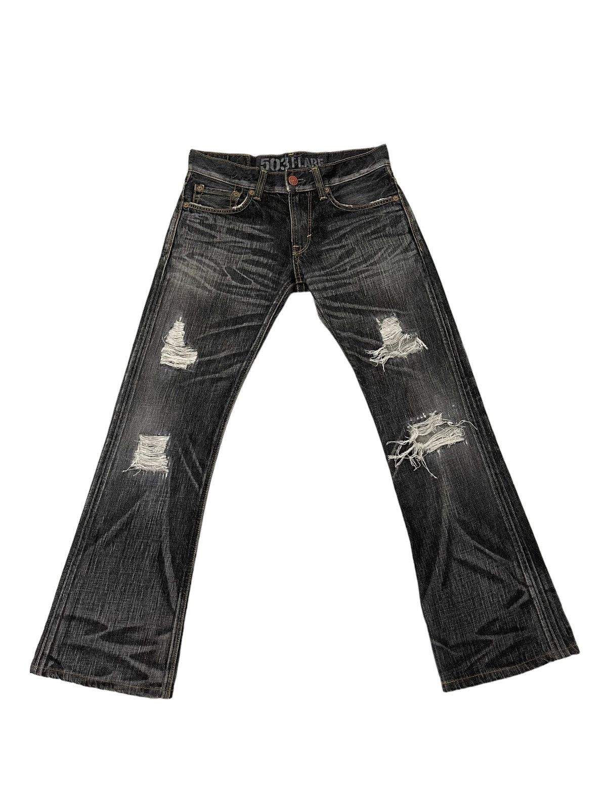 Edwin Flare Jeans Edwin Japan Distres Denim Low Rise Boot Cut 2🟦4 Size US 32 / EU 48 - 2 Thumbnail