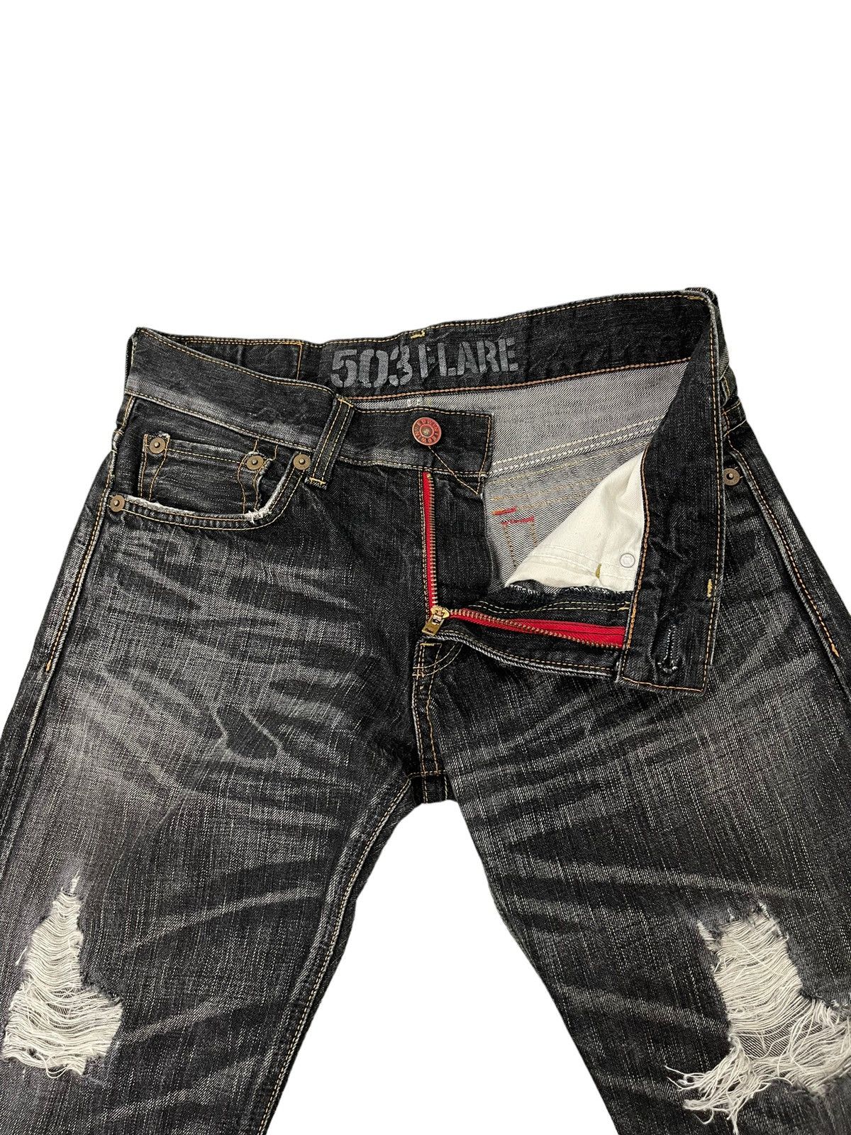 Edwin Flare Jeans Edwin Japan Distres Denim Low Rise Boot Cut 2🟦4 Size US 32 / EU 48 - 11 Thumbnail