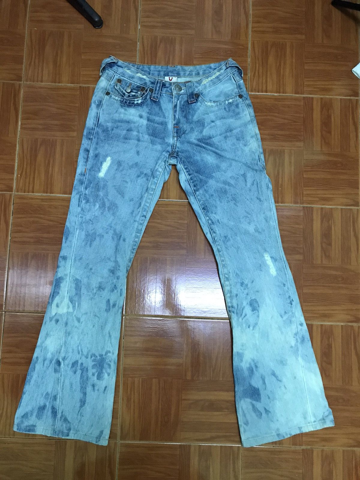 True Religion “Vintage Acid Wash Flared Jeans – Distressed Y2K Style” Size US 27 - 1 Thumbnail