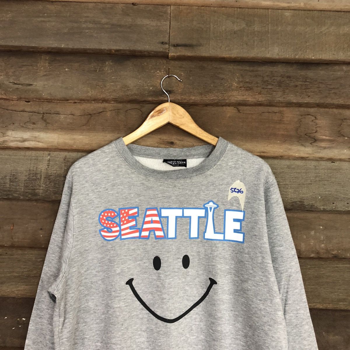 Japanese Brand Seatle smiley big face Grey Sweatshirt #5626 Size US L / EU 52-54 / 3 - 9 Thumbnail