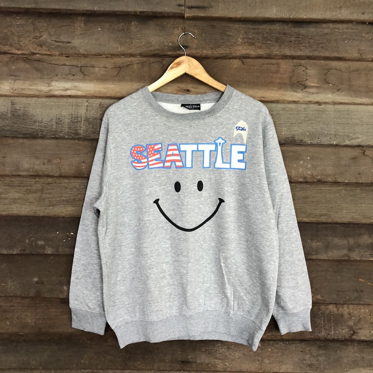 Japanese Brand Seatle smiley big face Grey Sweatshirt #5626 Size US L / EU 52-54 / 3 - 1 Thumbnail