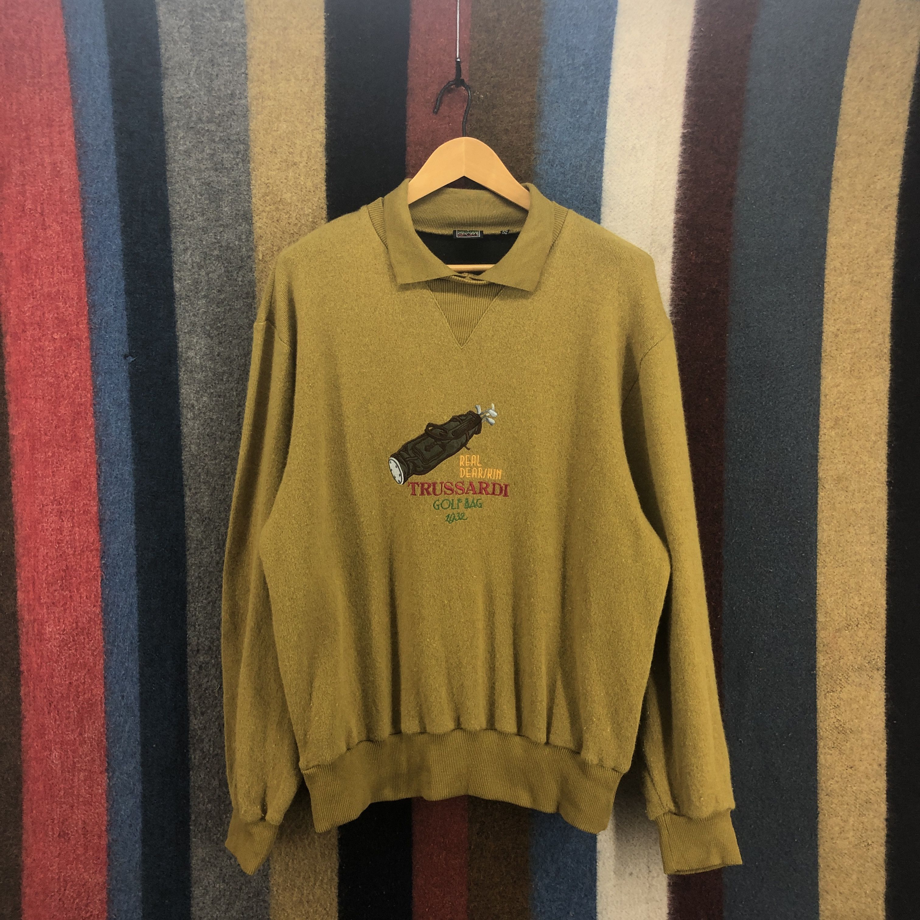 image of 90's Vintage Trussardi Golf Bag Collar Sweatshirt 0578/y in Brown, Men's (Size Large)