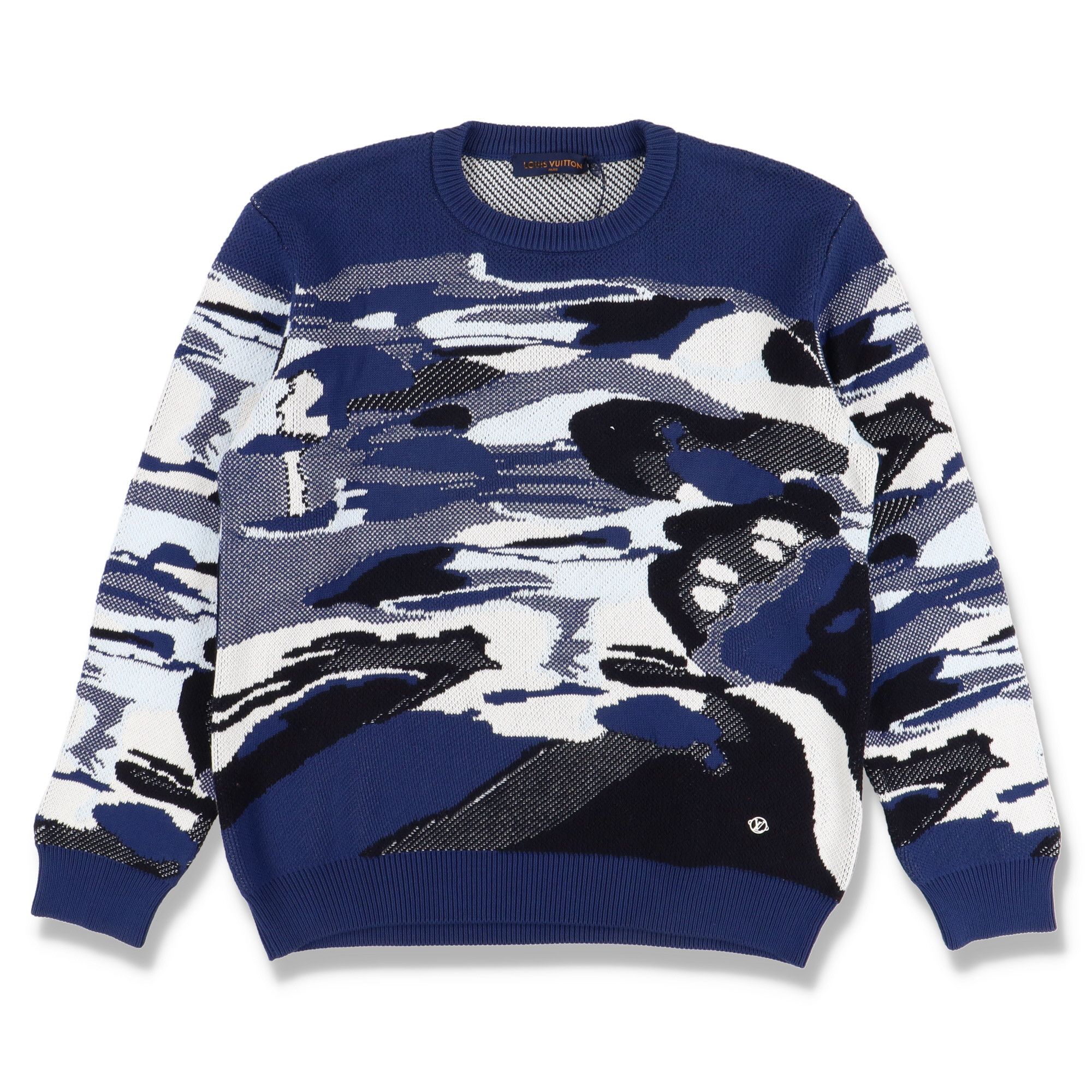 SS20 Louis Vuitton by Virgil Abloh Blue Camo Jacquard Knit Sweater