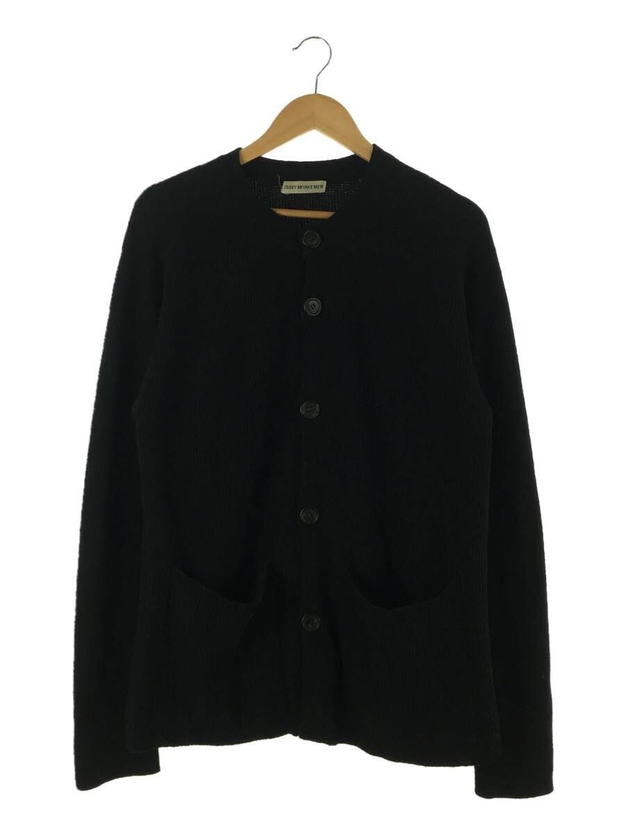 Pre-owned Issey Miyake Ribbed Wool Knit Cardigan In Black