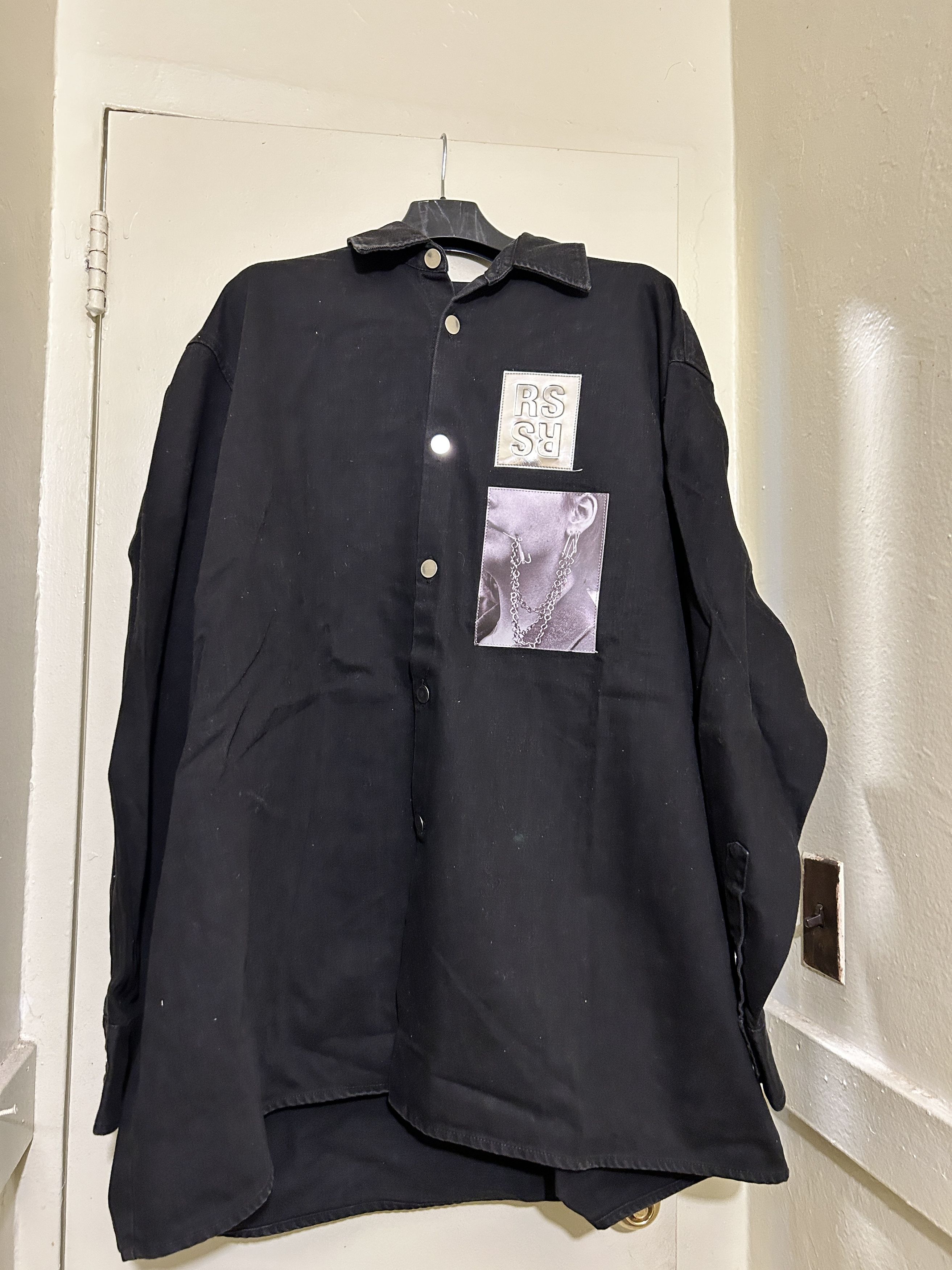 Pre-owned Raf Simons Oversized Denim Button Shirt Patch Punk Robert Mapplethorpe In Black