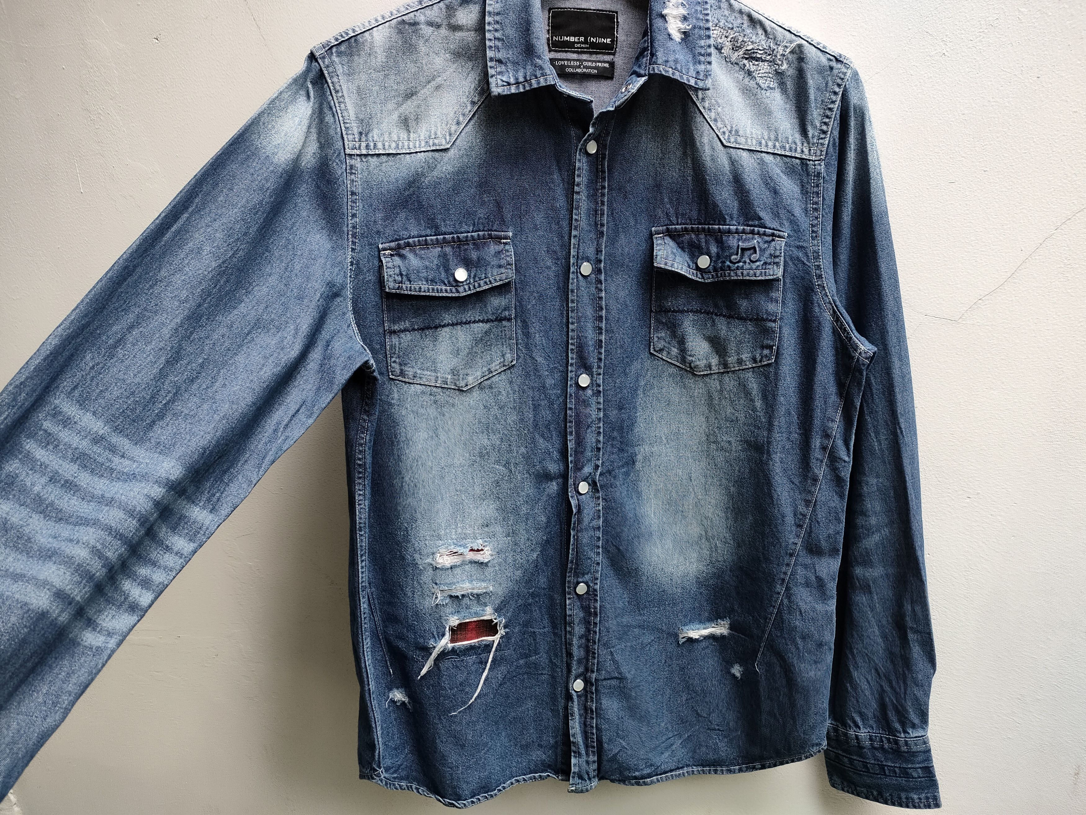 Number (N)ine Numbernine X Loveless Guild Prime Distressed Denim Shirt Size US M / EU 48-50 / 2 - 3 Thumbnail