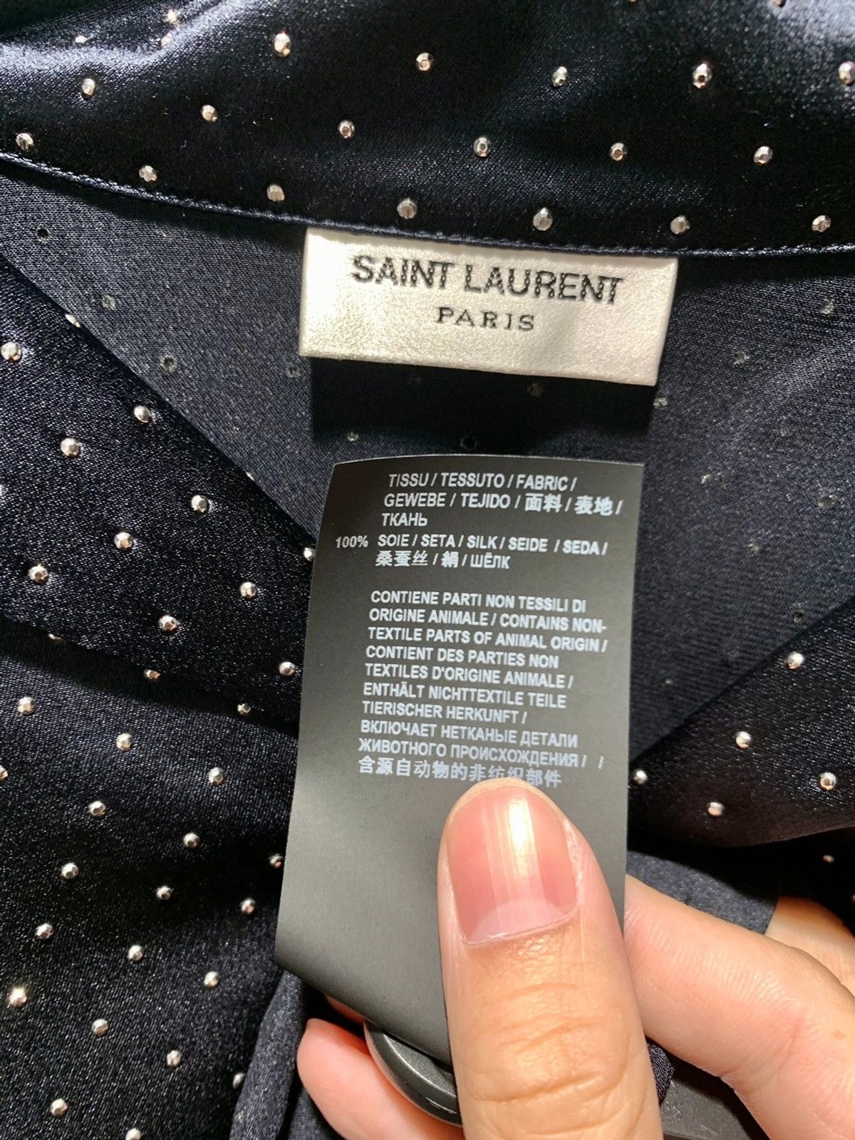 Saint Laurent Paris SS20 Tie-Up Micro Studs Embellished Satin Shirt Sz41 Size US M / EU 48-50 / 2 - 9 Thumbnail
