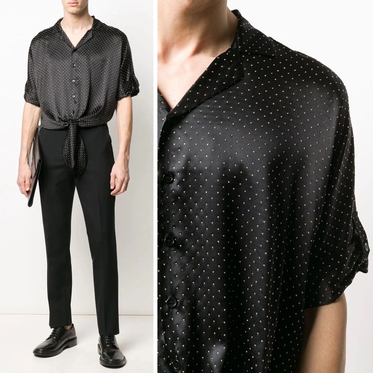 Saint Laurent Paris SS20 Tie-Up Micro Studs Embellished Satin Shirt Sz41 Size US M / EU 48-50 / 2 - 16 Thumbnail
