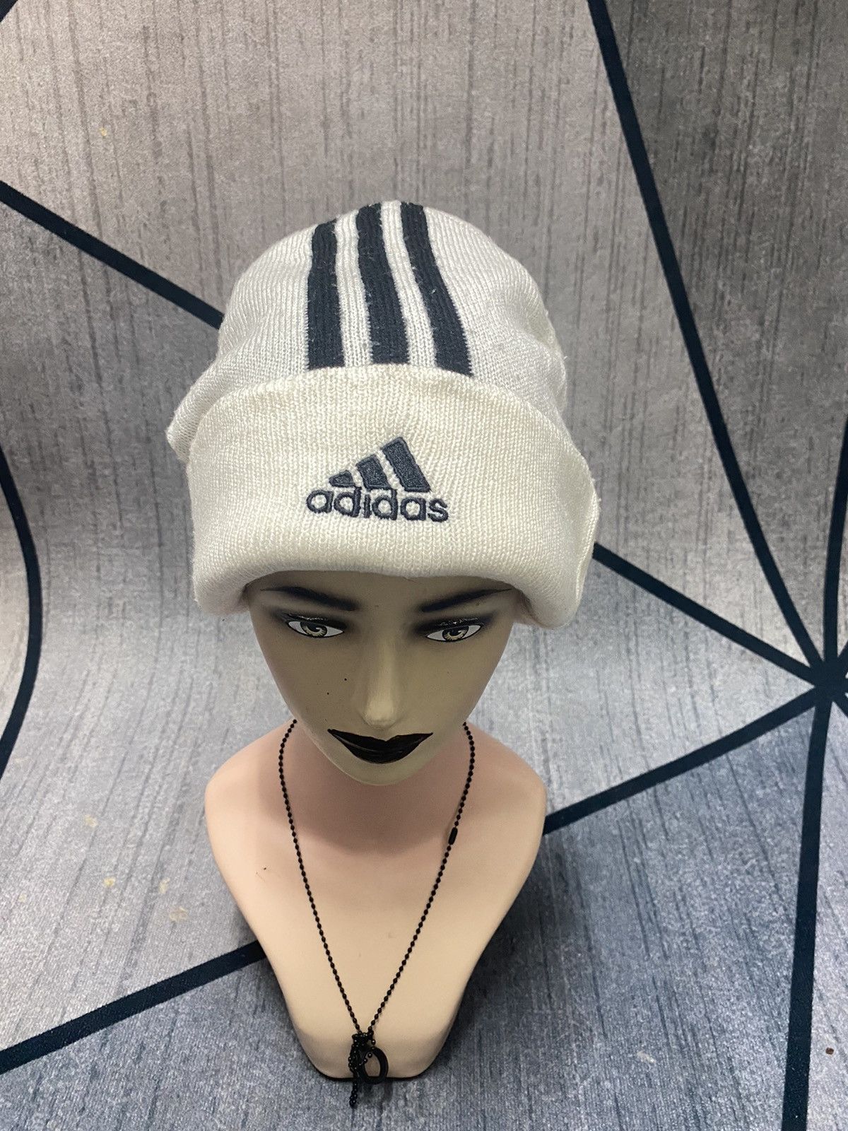 image of Adidas Stripes Embroidered Logo Beanie Hat in White, Men's