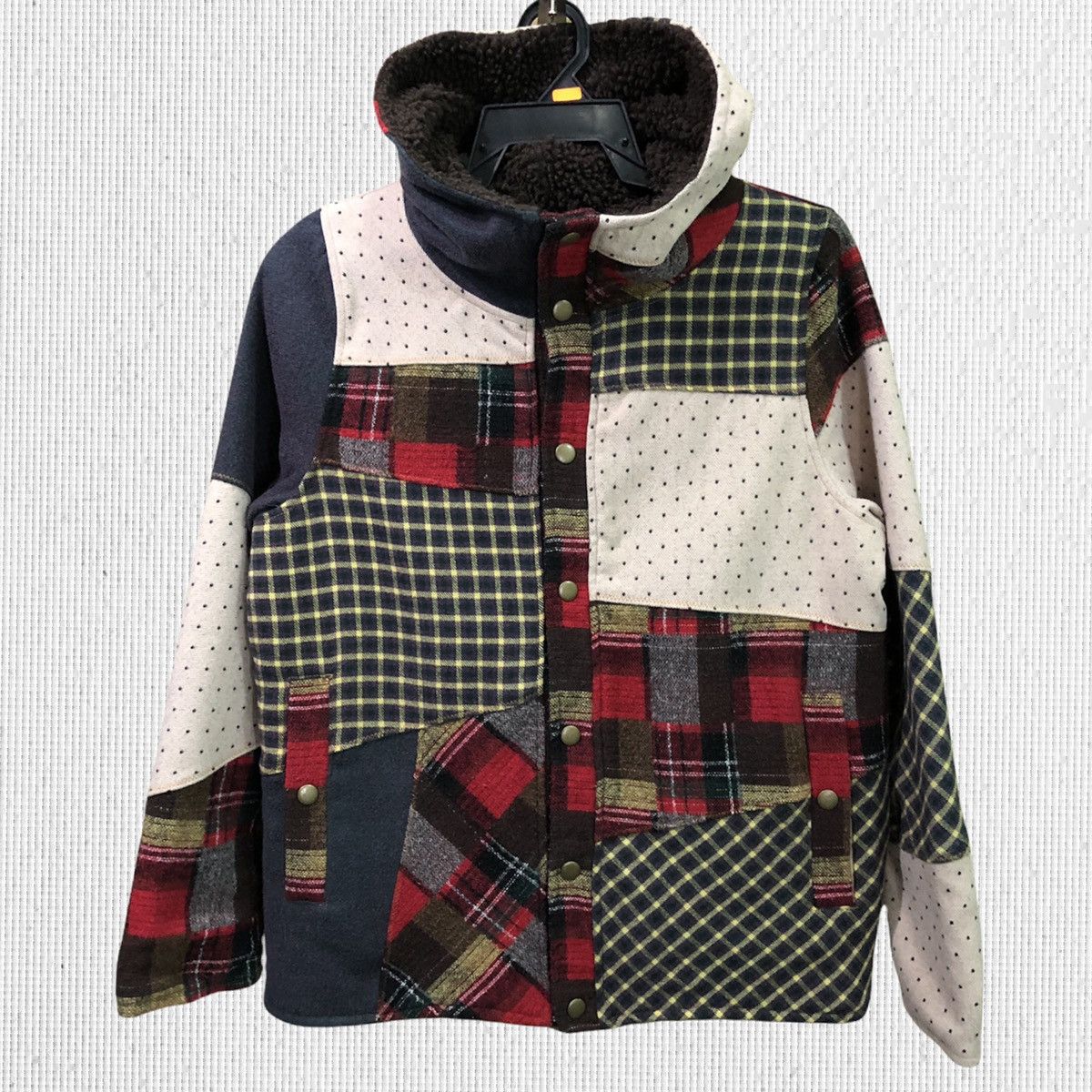 Japanese Brand × Vintage Vintage Cube Sugar Patch Work Wool Hoodie Jacket Size US S / EU 44-46 / 1 - 1 Thumbnail