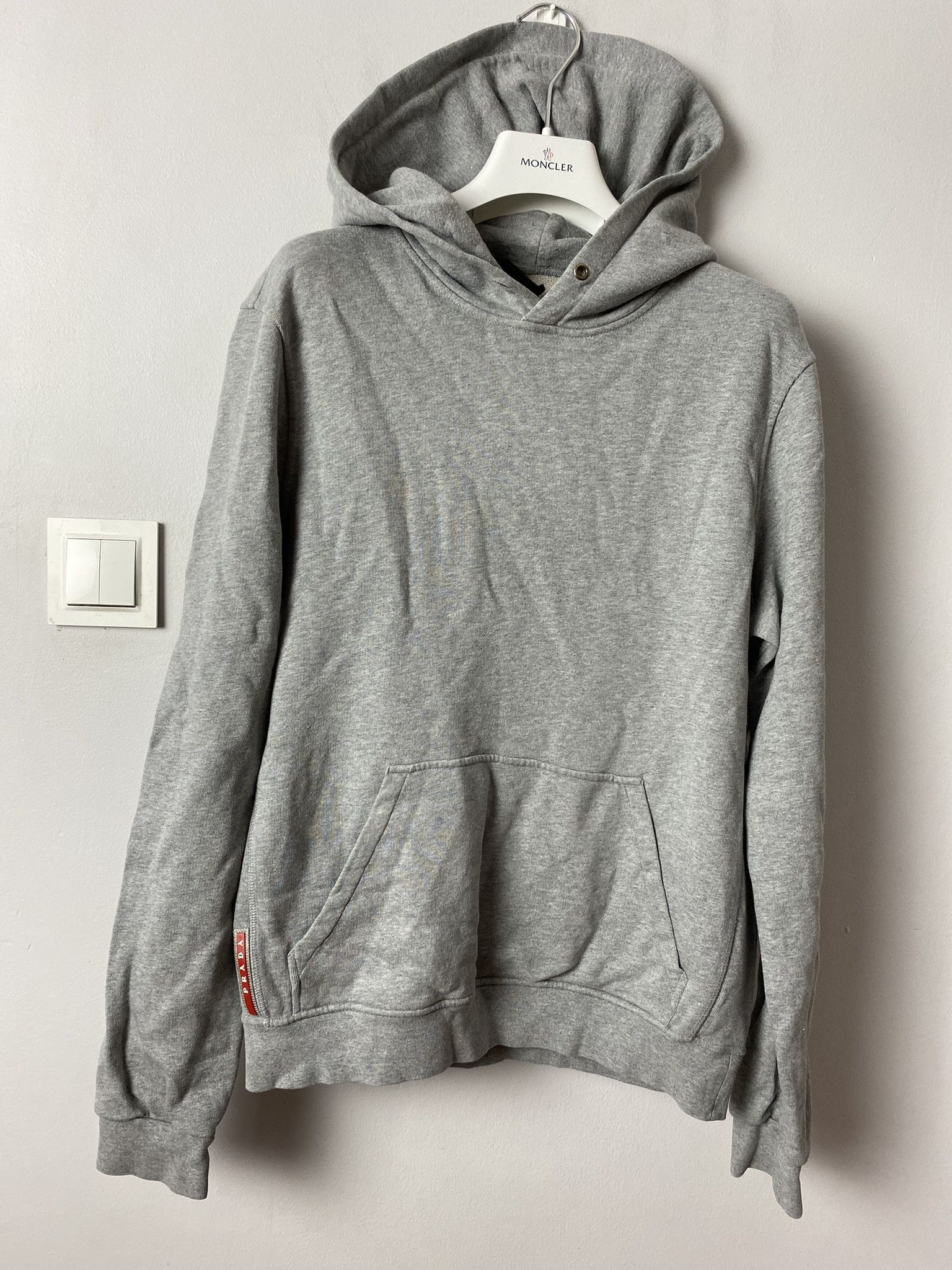 image of Prada Red Tab Hoodie in Grey, Men's (Size XS)