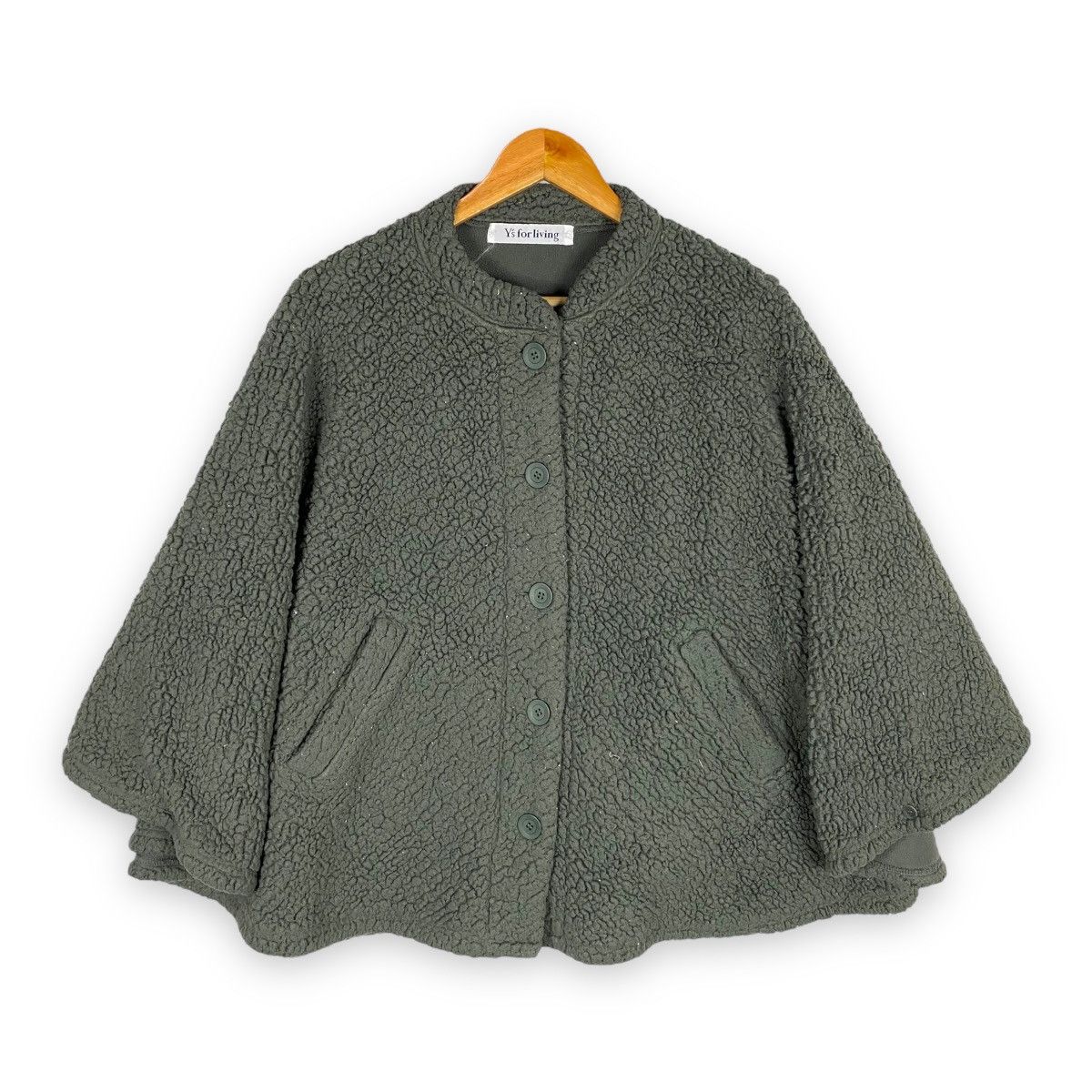 image of Yohji Yamamoto Y's For Living Fleece Cape Cloaks Jacket in Grey, Men's (Size Large)