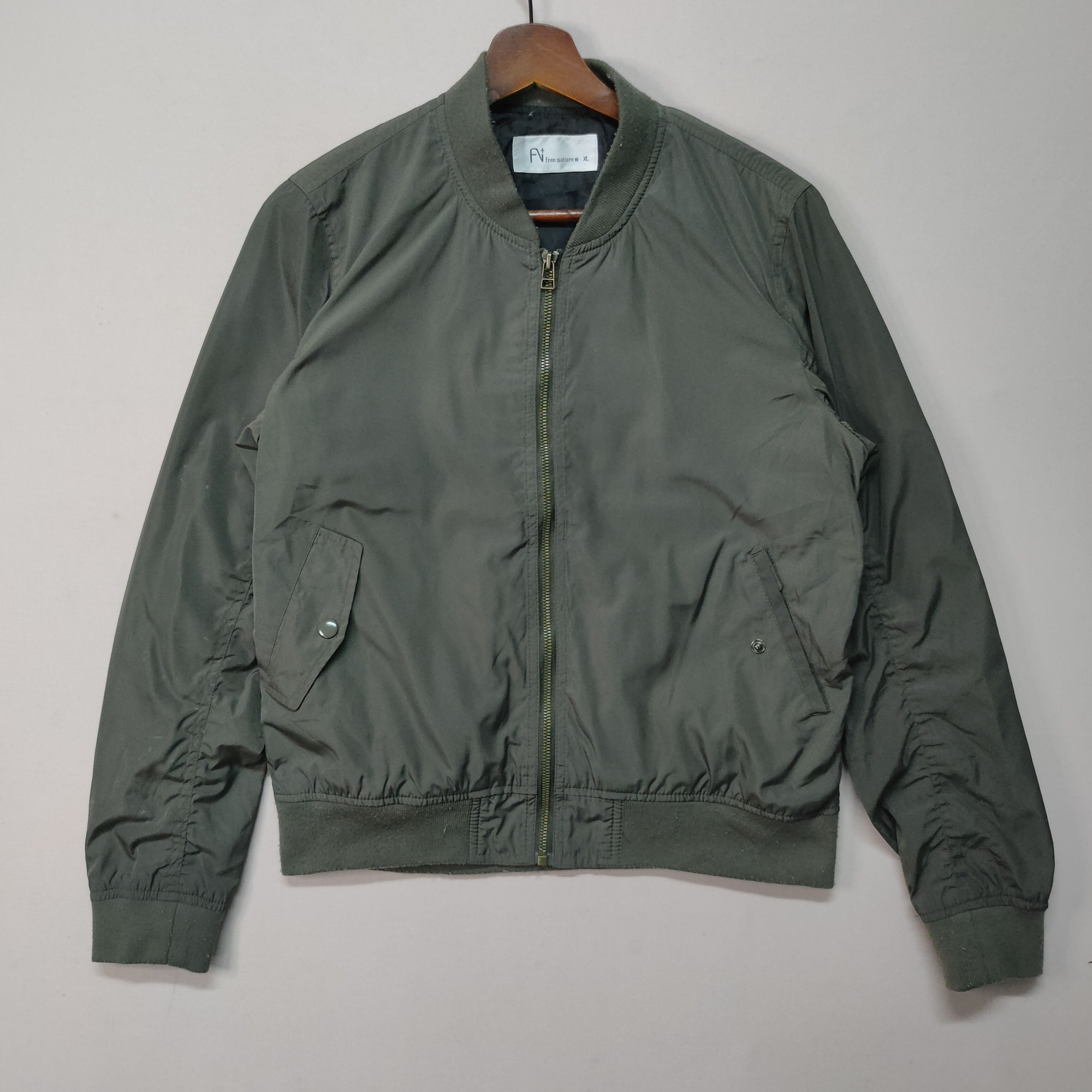 image of Bomber Jacket x Free Nature Vintage Free Nature Zipper Ups Bombers Jacket in Dark Green (Size Mediu