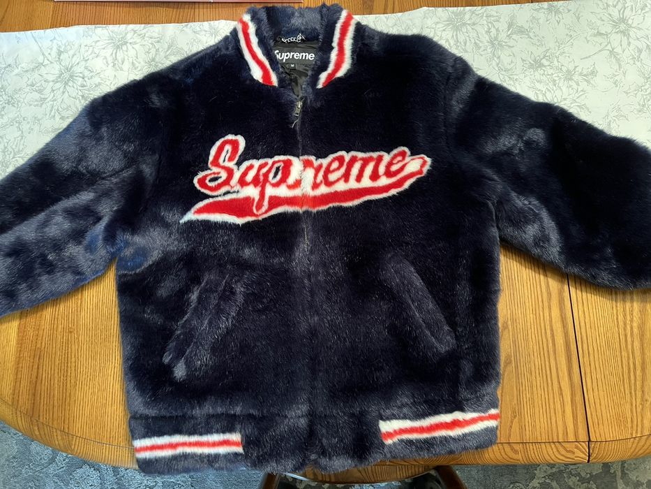 Supreme Supreme Navy Faux Fur Varsity Jacket S/S 2020 | Grailed