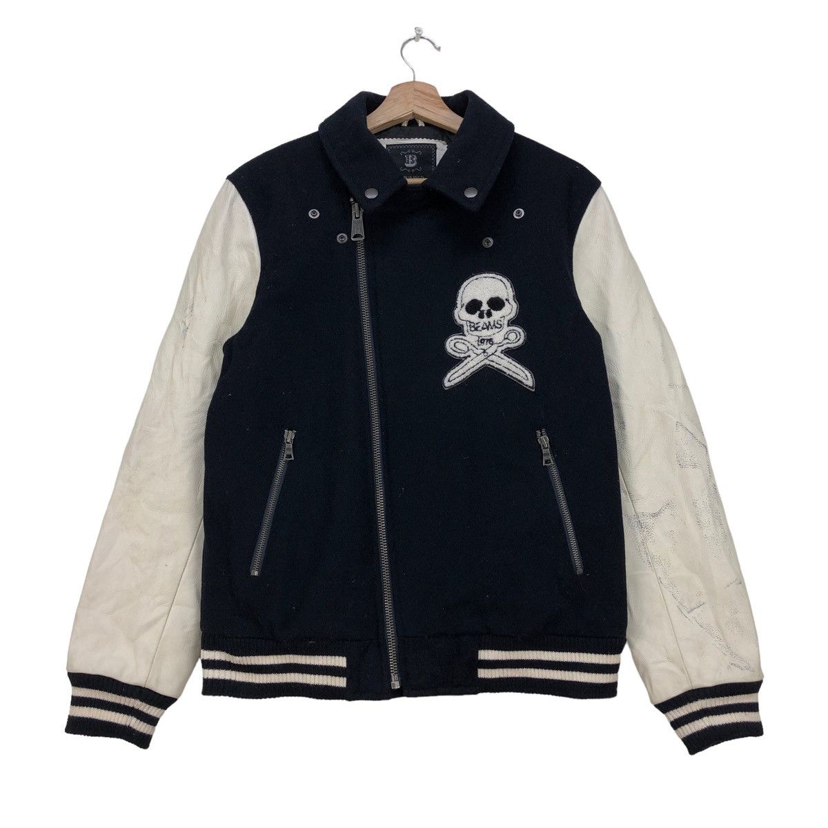 Beams Plus 🔥Rare!Vtg Beams Varsity Asymmetrical Embroidered Skull Logo Size US M / EU 48-50 / 2 - 2 Thumbnail
