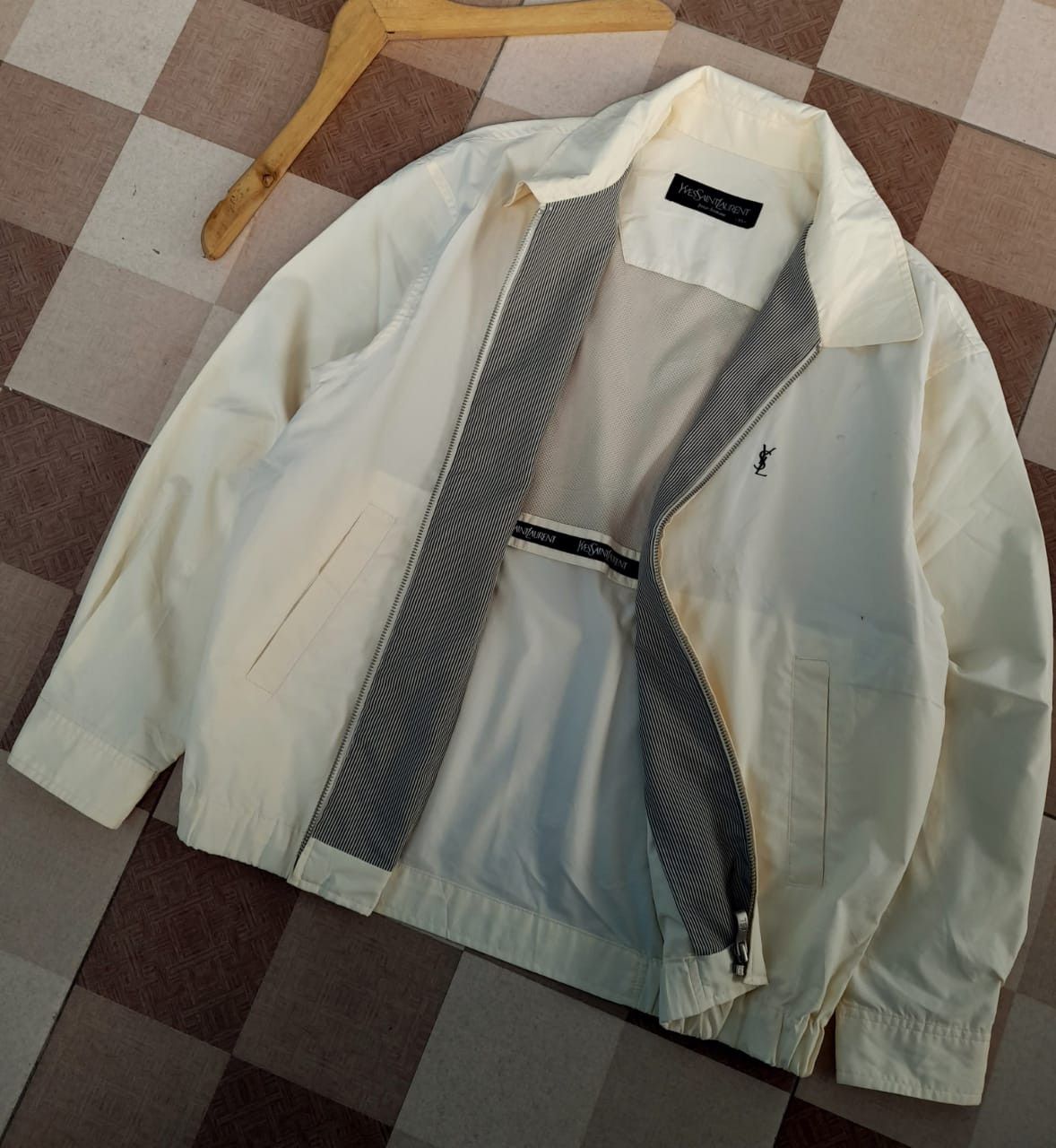 image of Itemvintage YVES Saint Laurent X YSL Jacket in Light Cream, Men's (Size Medium)