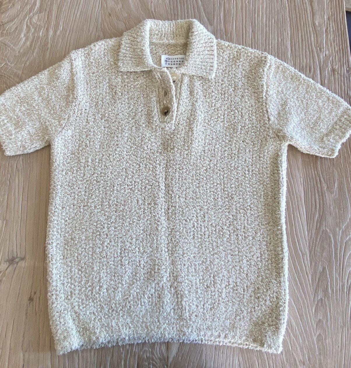 image of Maison Margiela Cream Boucle Knit Polo, Men's (Size Medium)