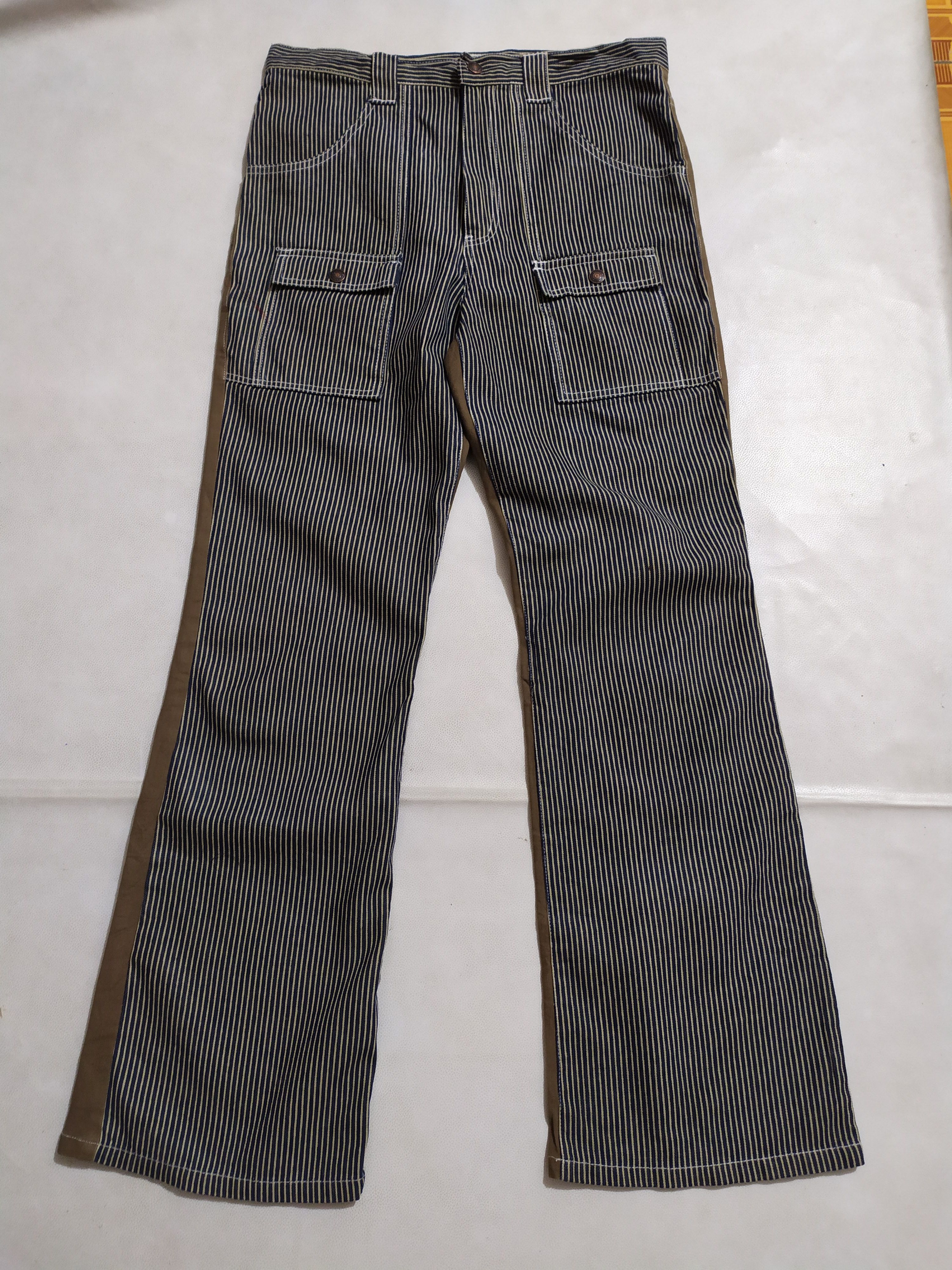 Japanese Brand 🔥Lesporti Stripe Hickory Bush flare Pants 2 Tone Brown Size US 30 / EU 46 - 1 Thumbnail