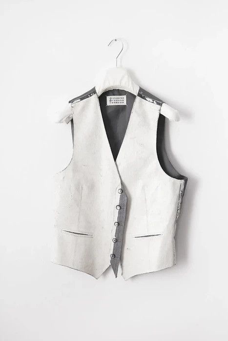 image of Maison Margiela Vintage Artisanal Handpainted Waistcoat in White, Men's (Size Small)