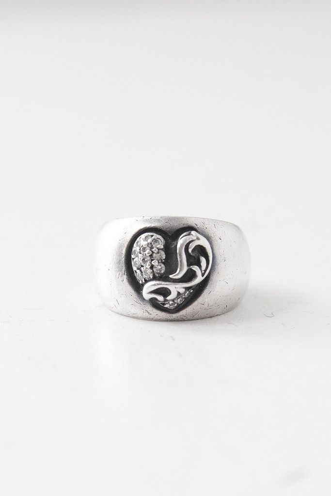 image of Chrome Hearts Pavé Diamonds Heart Ring Us 6 in Silver, Men's