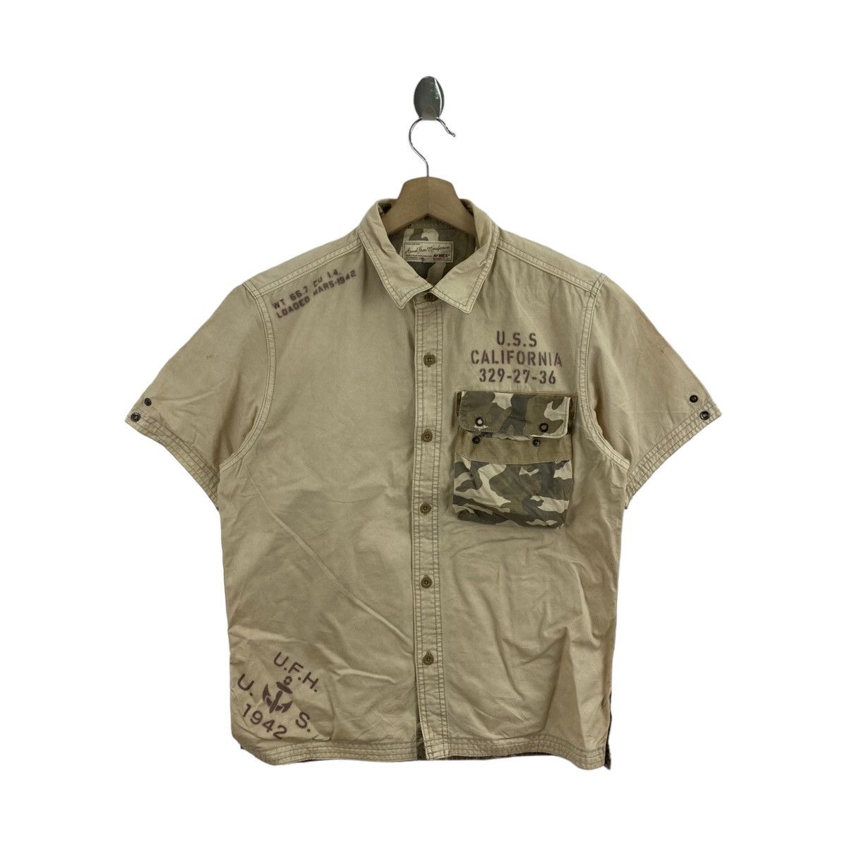 U.S.S CALIFORNIA By AVIREX Usa Army Button Up Short Sleeve
