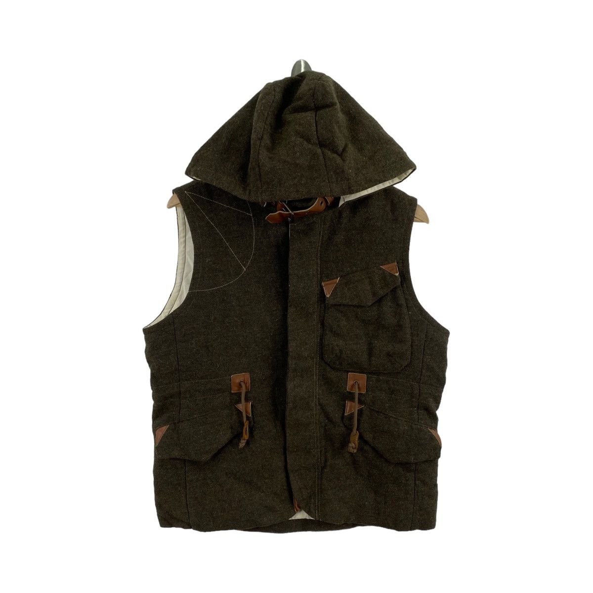AVIREX USA Multi Pocket Hooded Khaki Vest